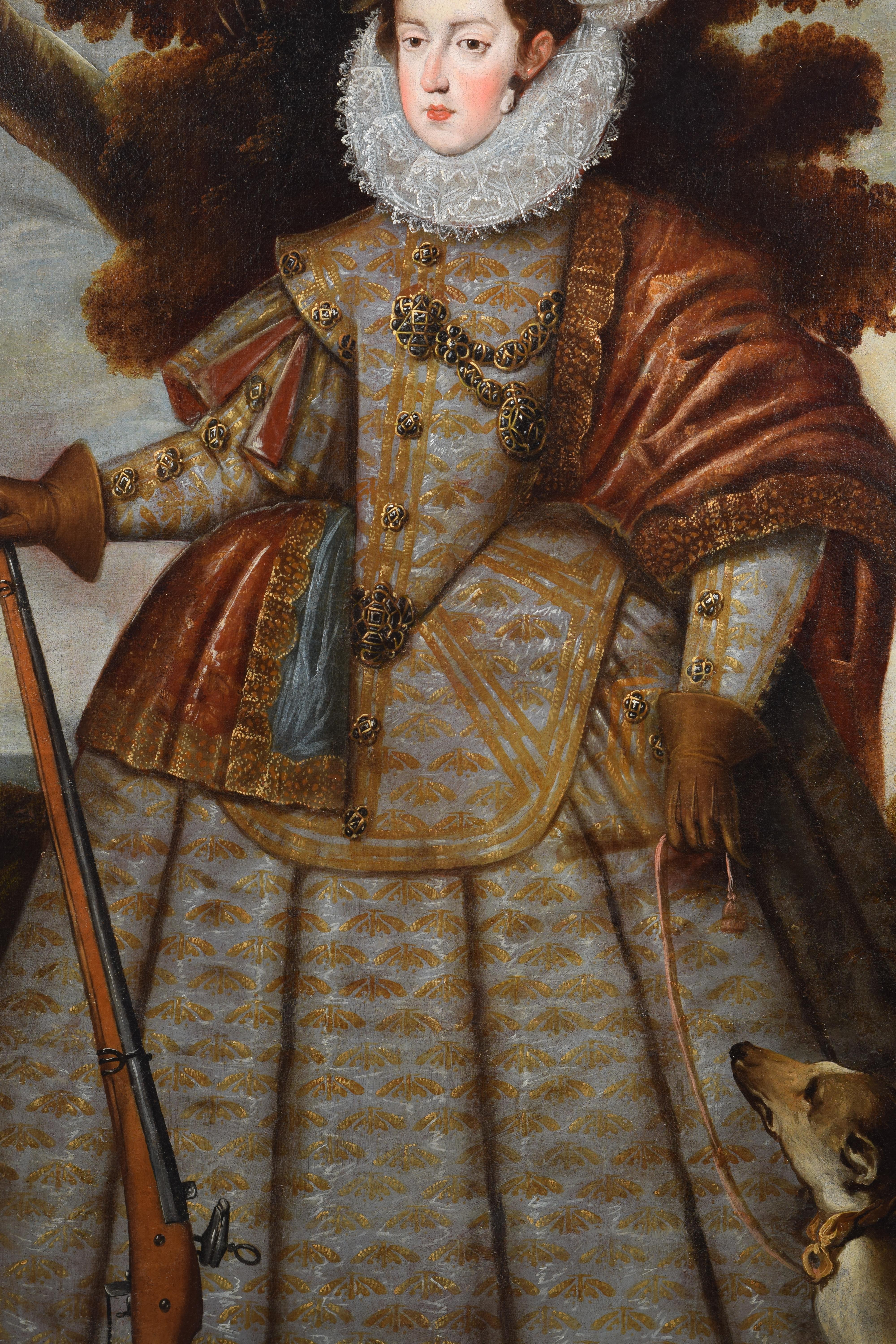 Spanish Portraits of the monarchs Louis XIII and Anne-Marie of Austria as hunters. For Sale
