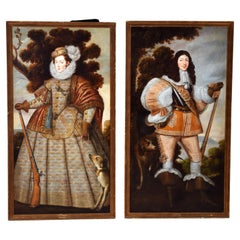 Portraits of the monarchs Louis XIII and Anne-Marie of Austria as hunters.