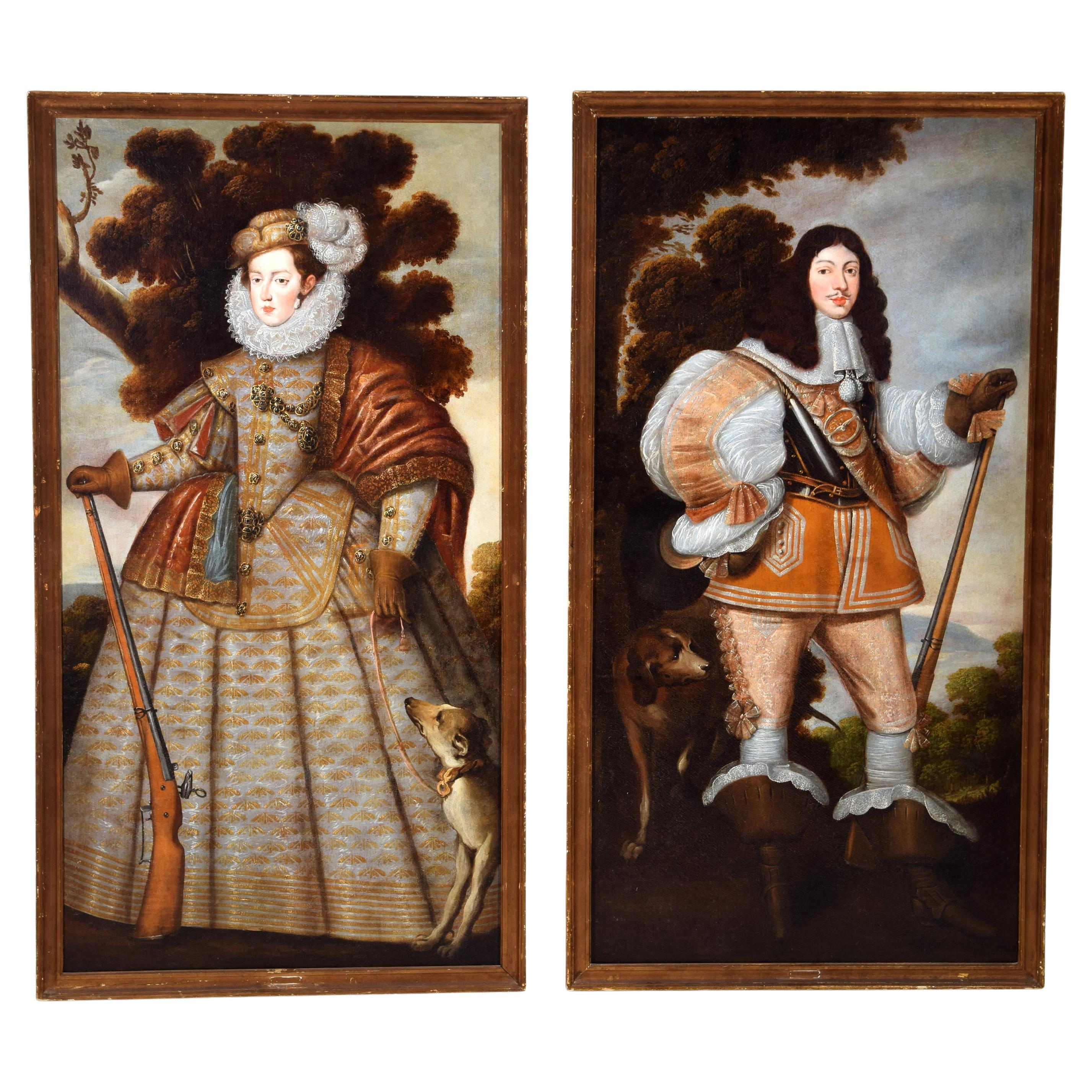 Portraits of the monarchs Louis XIII and Anne-Marie of Austria as hunters.