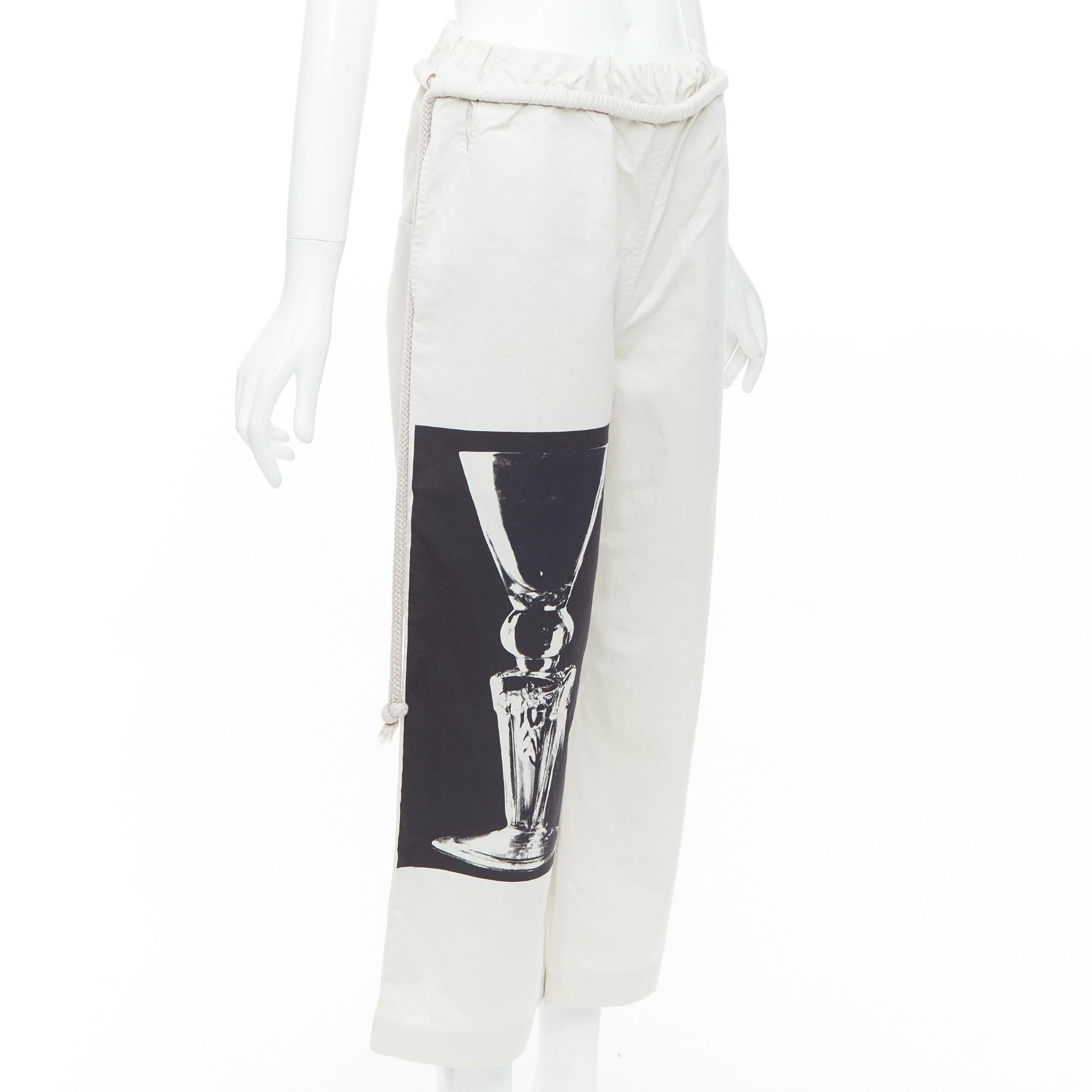 Beige PORTS 1961 beige cotton silk glass photo print drawstring waist pants IT38 XS For Sale