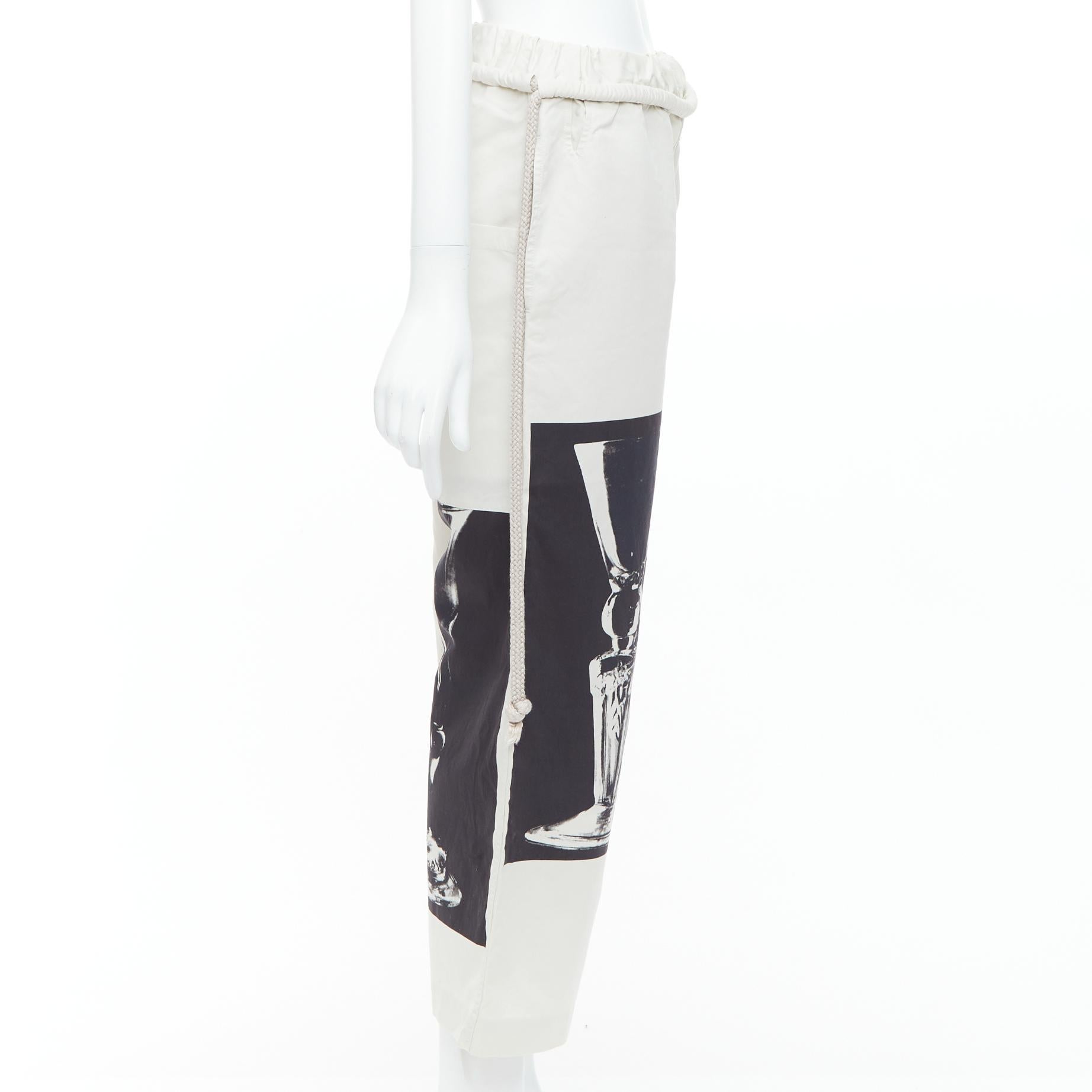 PORTS 1961 beige cotton silk glass photo print drawstring waist pants IT38 XS In Excellent Condition For Sale In Hong Kong, NT