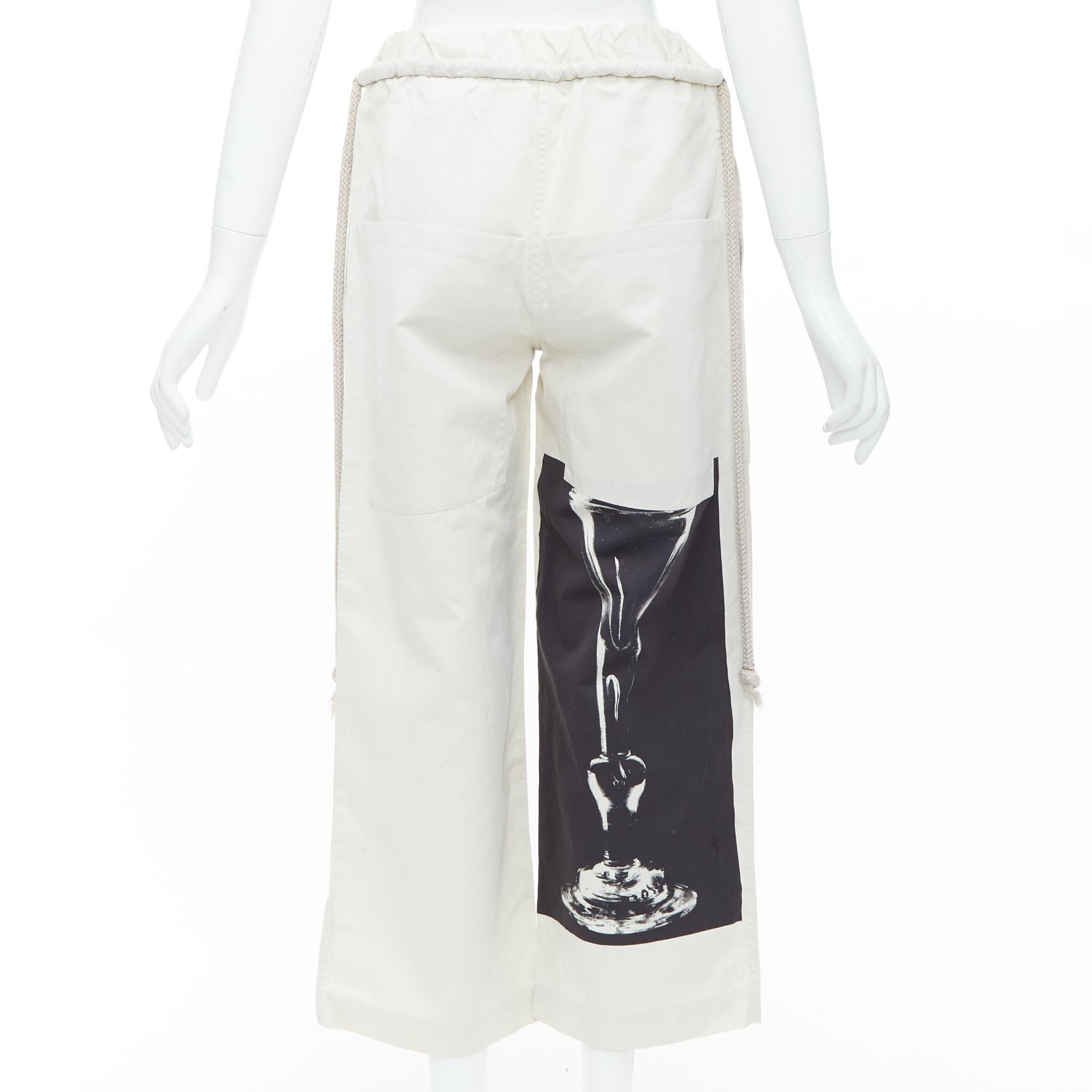 Women's PORTS 1961 beige cotton silk glass photo print drawstring waist pants IT38 XS For Sale