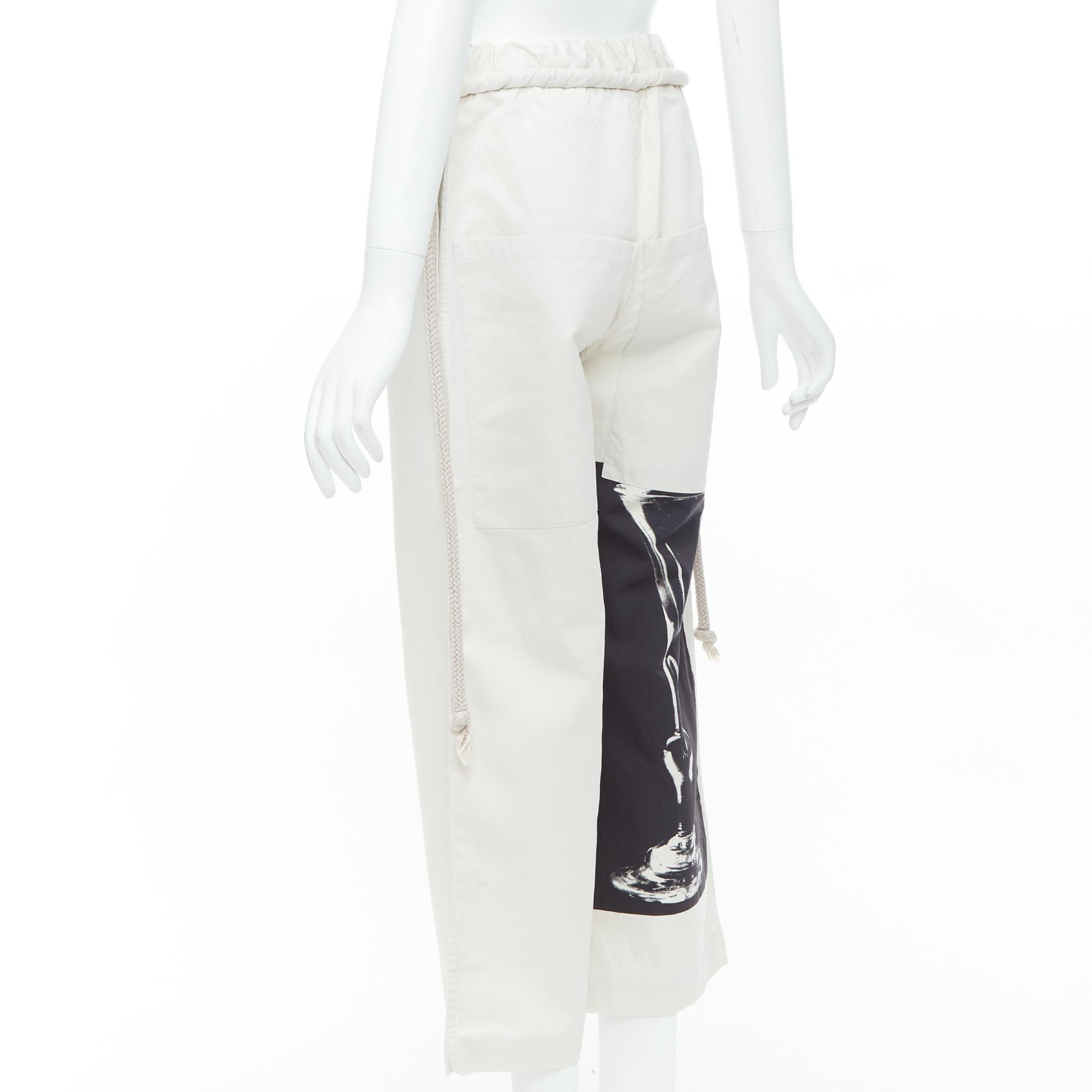 PORTS 1961 beige cotton silk glass photo print drawstring waist pants IT38 XS For Sale 1