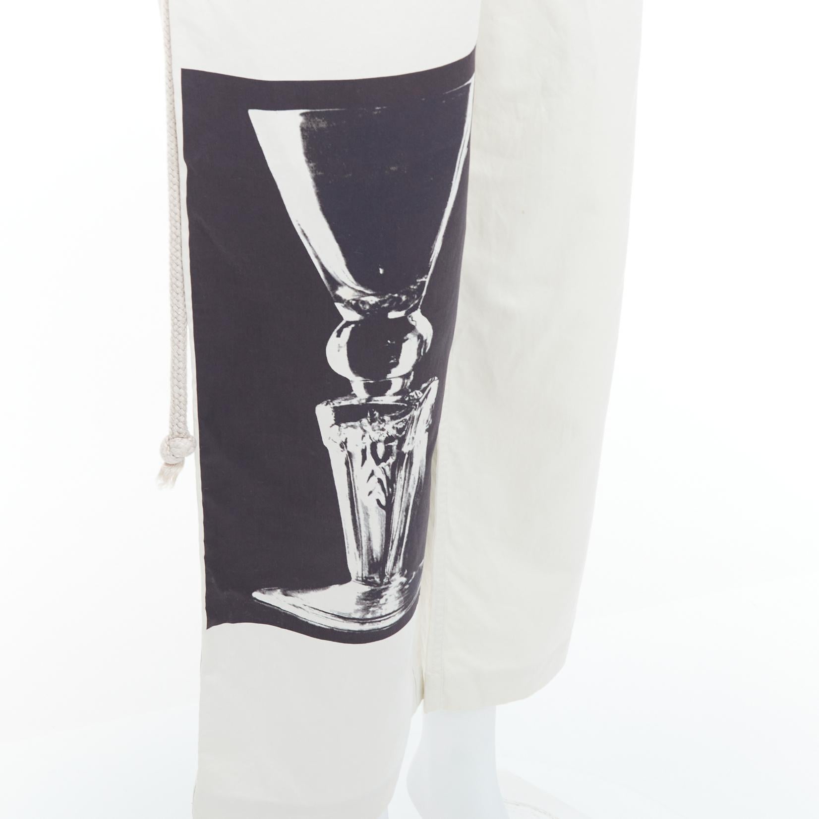 PORTS 1961 beige cotton silk glass photo print drawstring waist pants IT38 XS For Sale 2