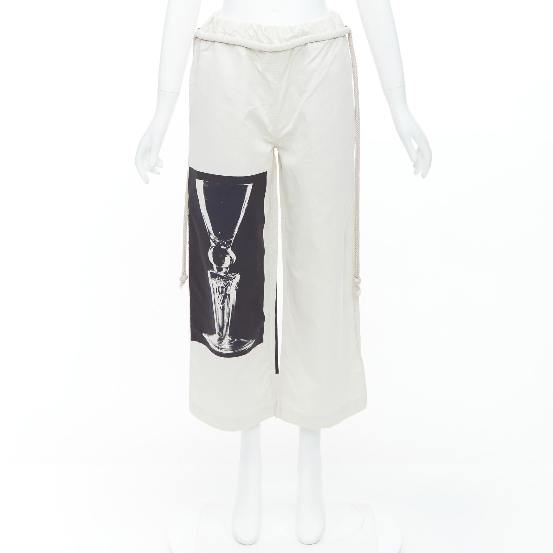 PORTS 1961 beige cotton silk glass photo print drawstring waist pants IT38 XS For Sale 4