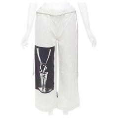 PORTS 1961 beige cotton silk glass photo print drawstring waist pants IT38 XS