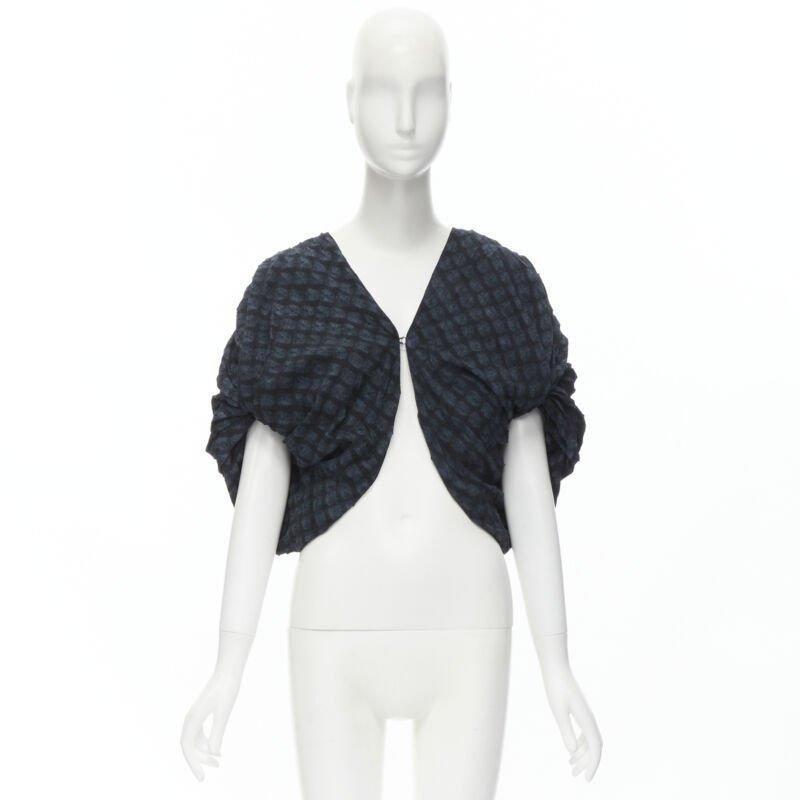 PORTS 1961 negro azul teñido Shibori arrugado voluminoso bolero cropped US0 XS en venta 5