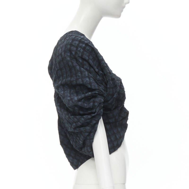 PORTS 1961 negro azul teñido Shibori arrugado voluminoso bolero cropped US0 XS en Excelente estado para la venta en Hong Kong, NT