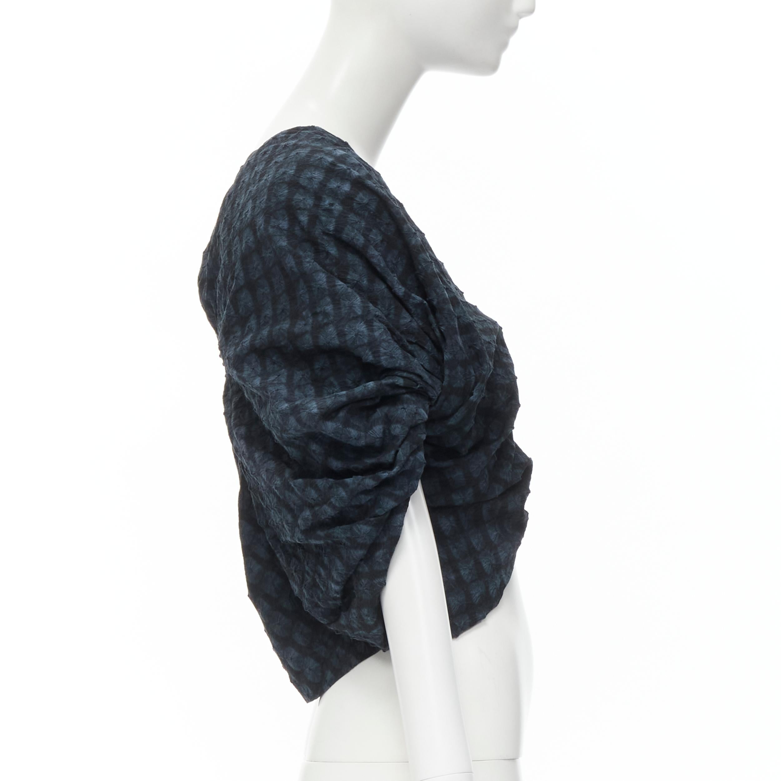 PORTS 1961 black blue Shibori dyed crinkled voluminous cropped bolero US0 XS In Excellent Condition For Sale In Hong Kong, NT