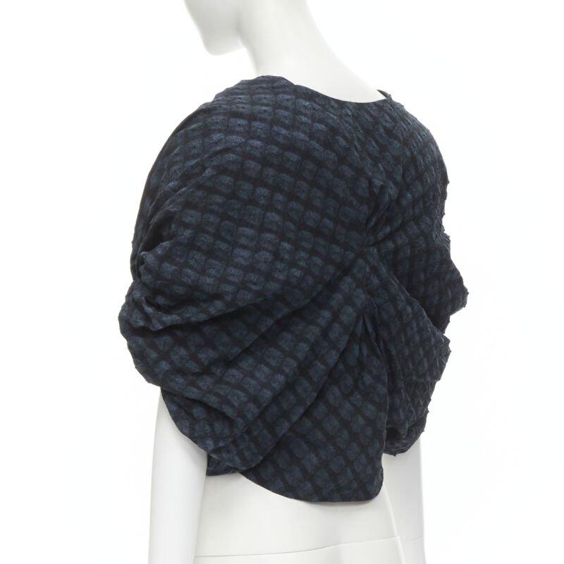 PORTS 1961 negro azul teñido Shibori arrugado voluminoso bolero cropped US0 XS en venta 1