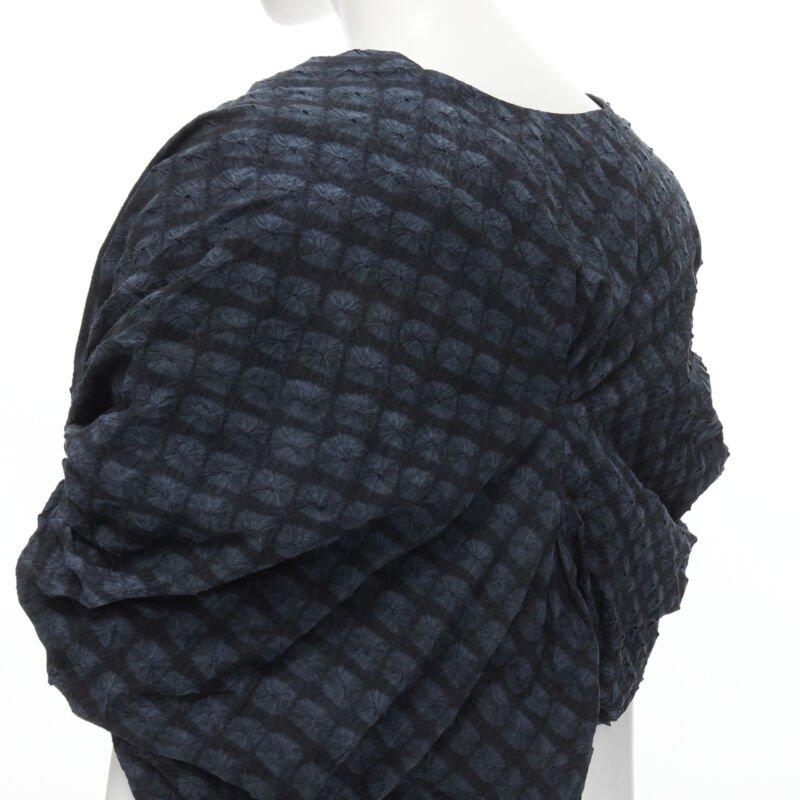 PORTS 1961 negro azul teñido Shibori arrugado voluminoso bolero cropped US0 XS en venta 3