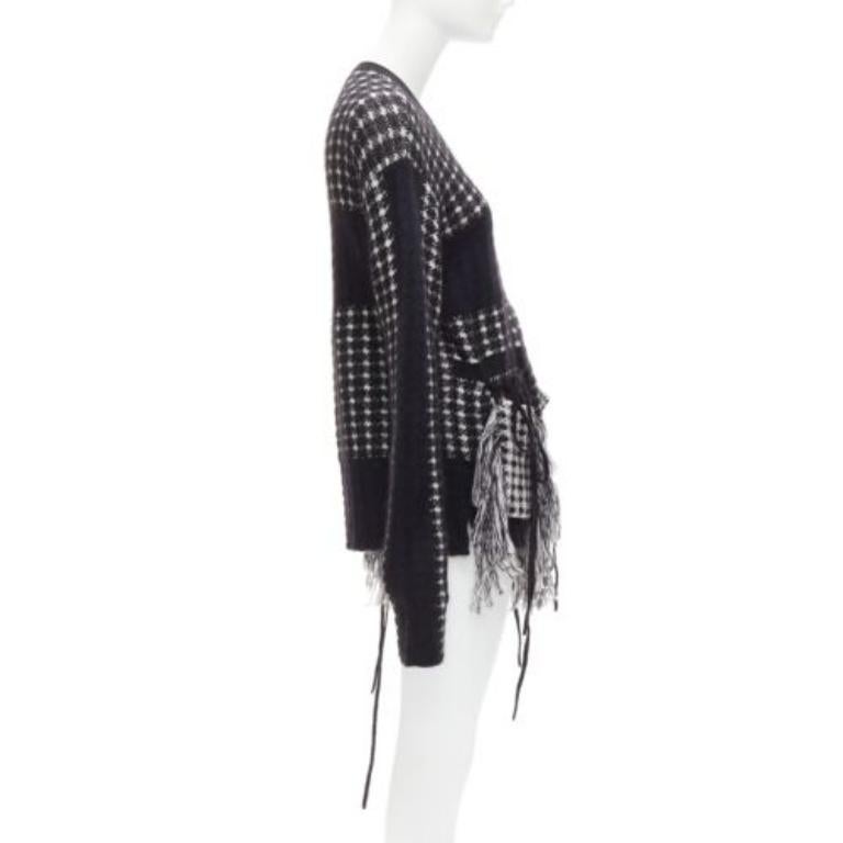 PORTS 1961 black white 100% virgin wool houndstooth pocket fringe sweater S In Excellent Condition In Hong Kong, NT