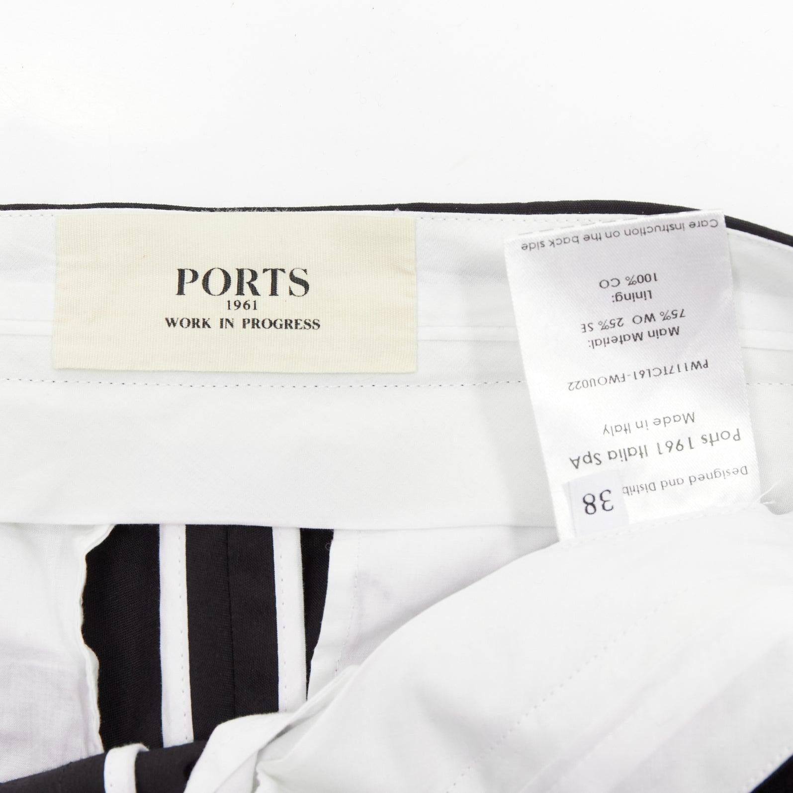 PORTS 1961 black wool silk cotton lined flared cropped trousers FR38 M For Sale 3