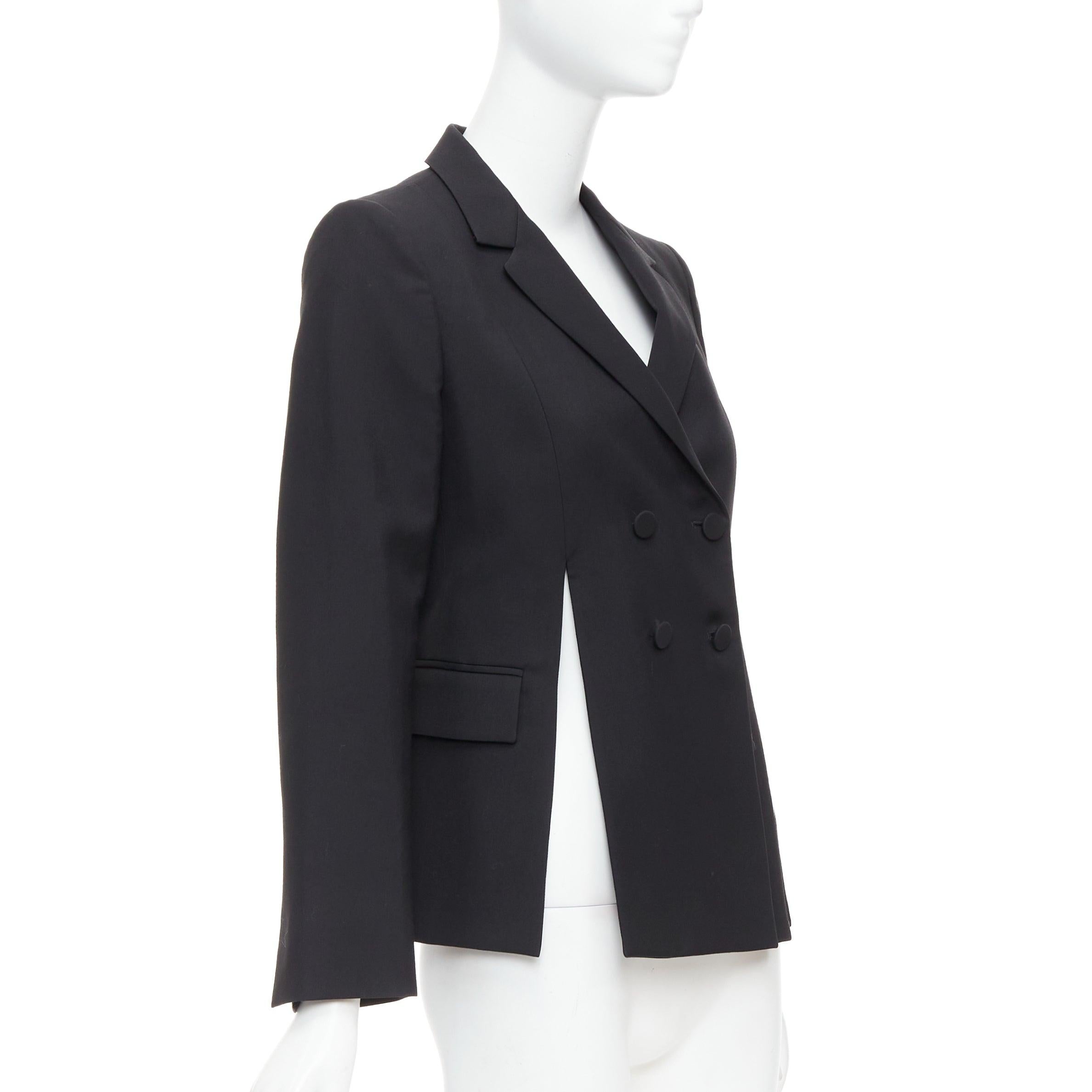 PORTS 1961 black wool silk slit front shoulder padded blazer IT40 S In Excellent Condition For Sale In Hong Kong, NT