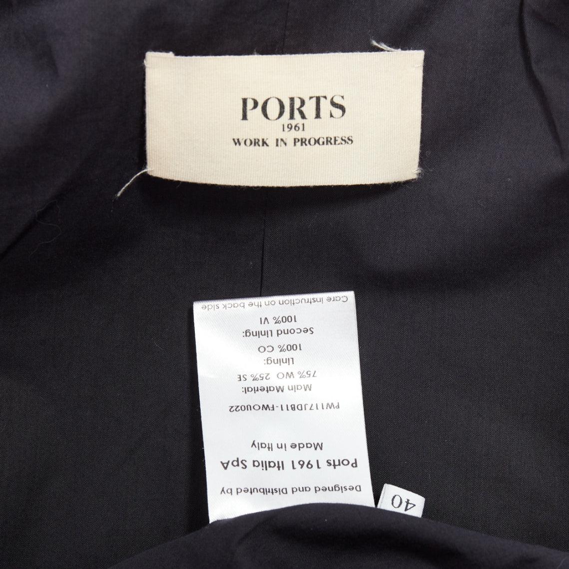 PORTS 1961 black wool silk slit front shoulder padded blazer IT40 S For Sale 4