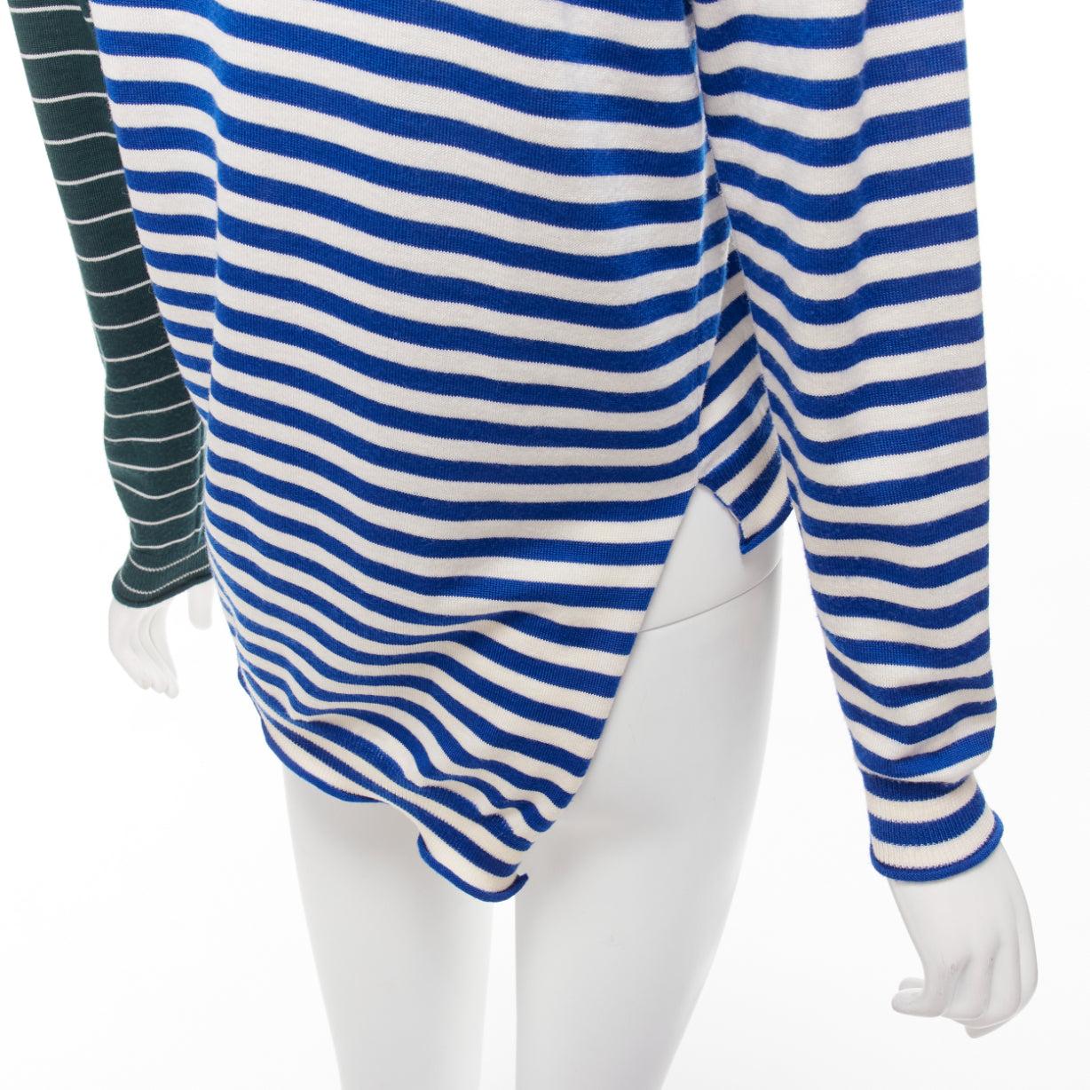 PORTS 1961 blue white green stripes asymmetric hem sweater
Reference: NKLL/A00156
Brand: Ports 1961
Material: Feels like wool
Color: Blue, Green
Pattern: Striped
Closure: Pullover

CONDITION:
Condition: Very good, this item was pre-owned and is in