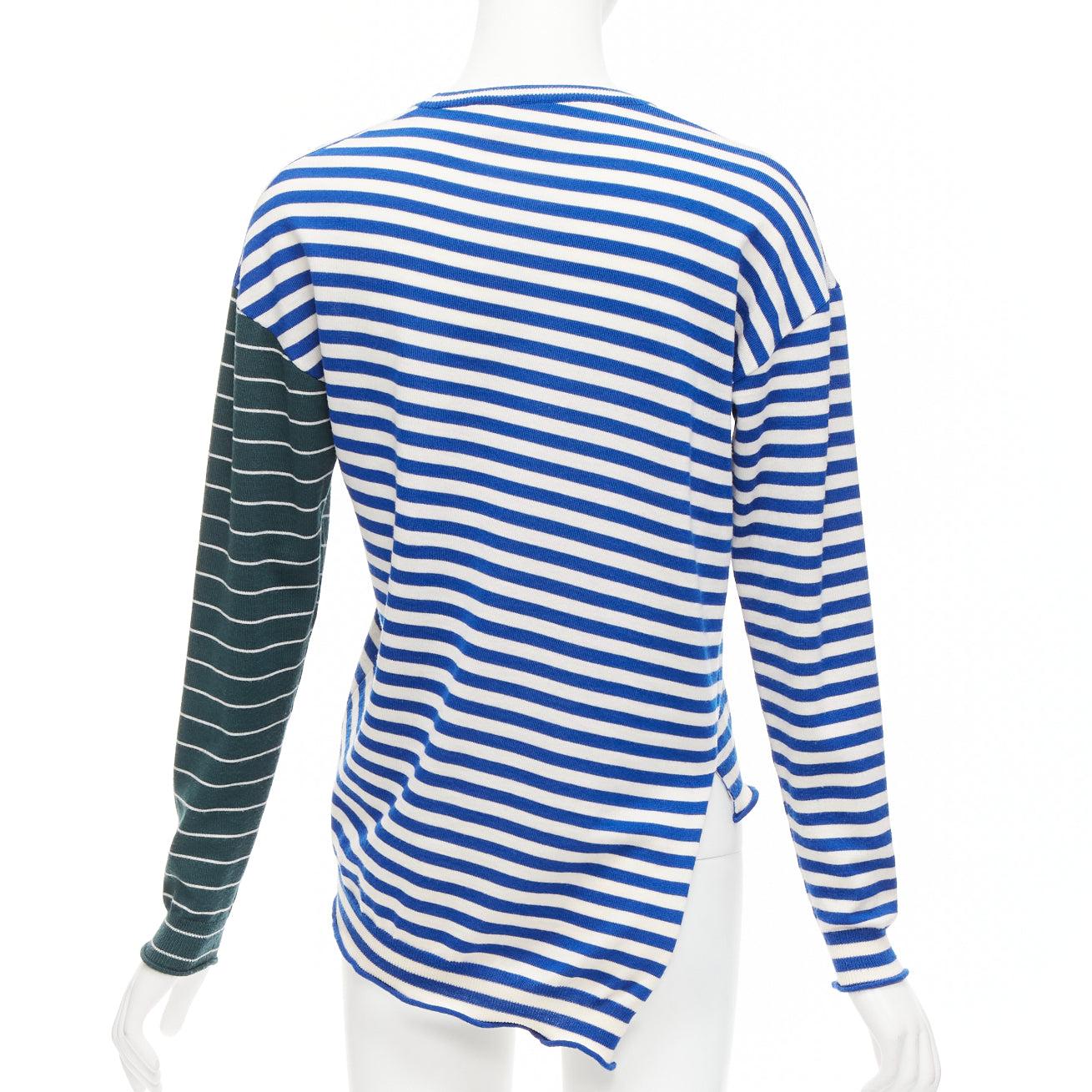 PORTS 1961 blue white green stripes asymmetric hem sweater In Good Condition For Sale In Hong Kong, NT