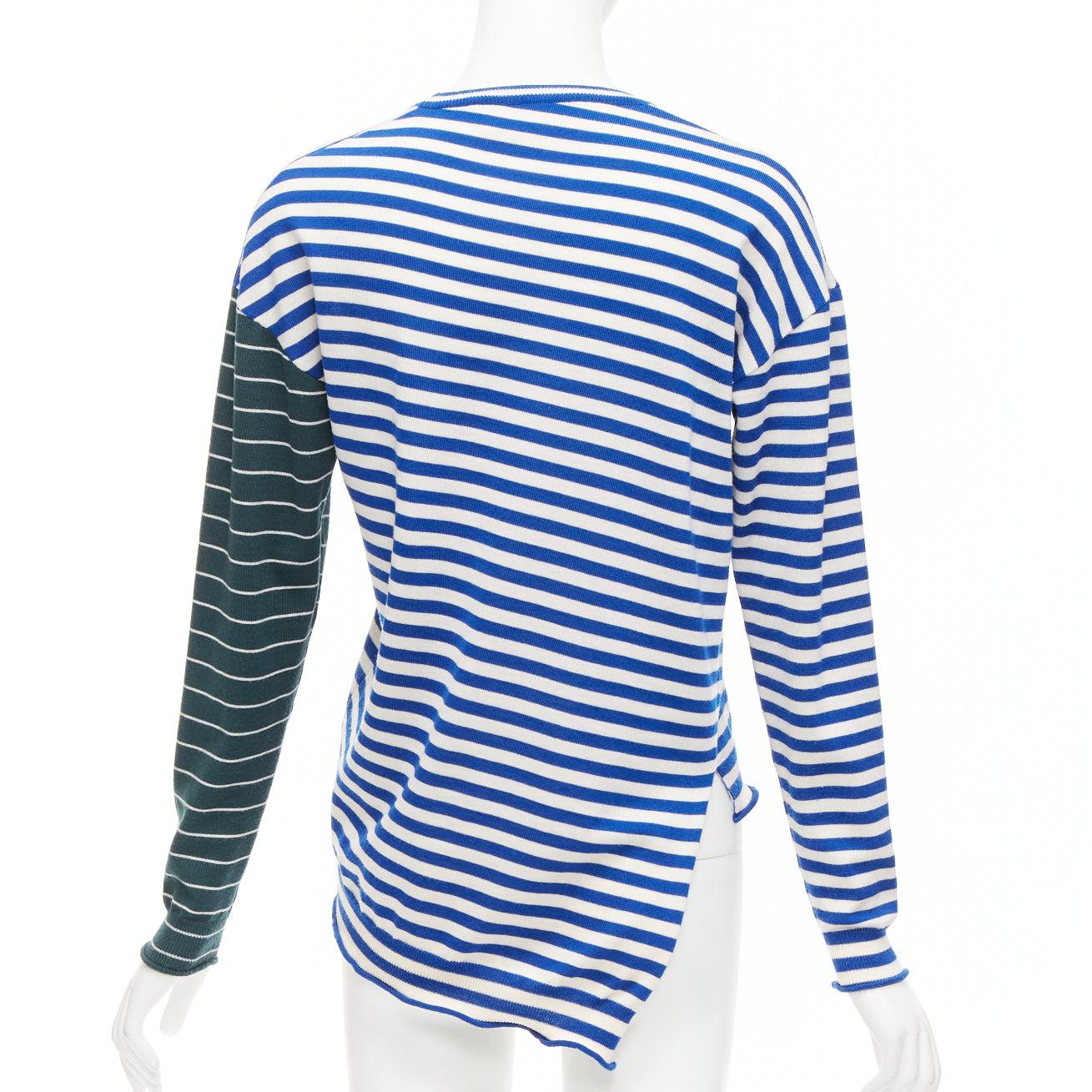 Women's PORTS 1961 blue white green stripes asymmetric hem sweater For Sale