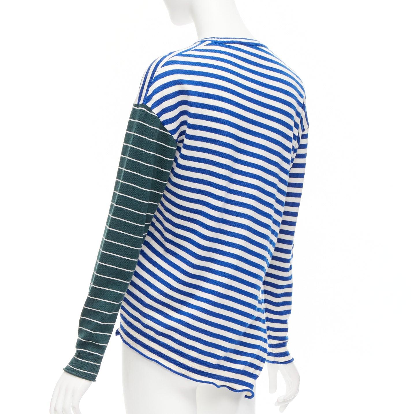Women's PORTS 1961 blue white green stripes asymmetric hem sweater For Sale