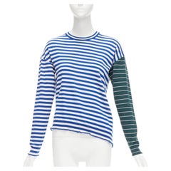 PORTS 1961 blue white green stripes asymmetric hem sweater