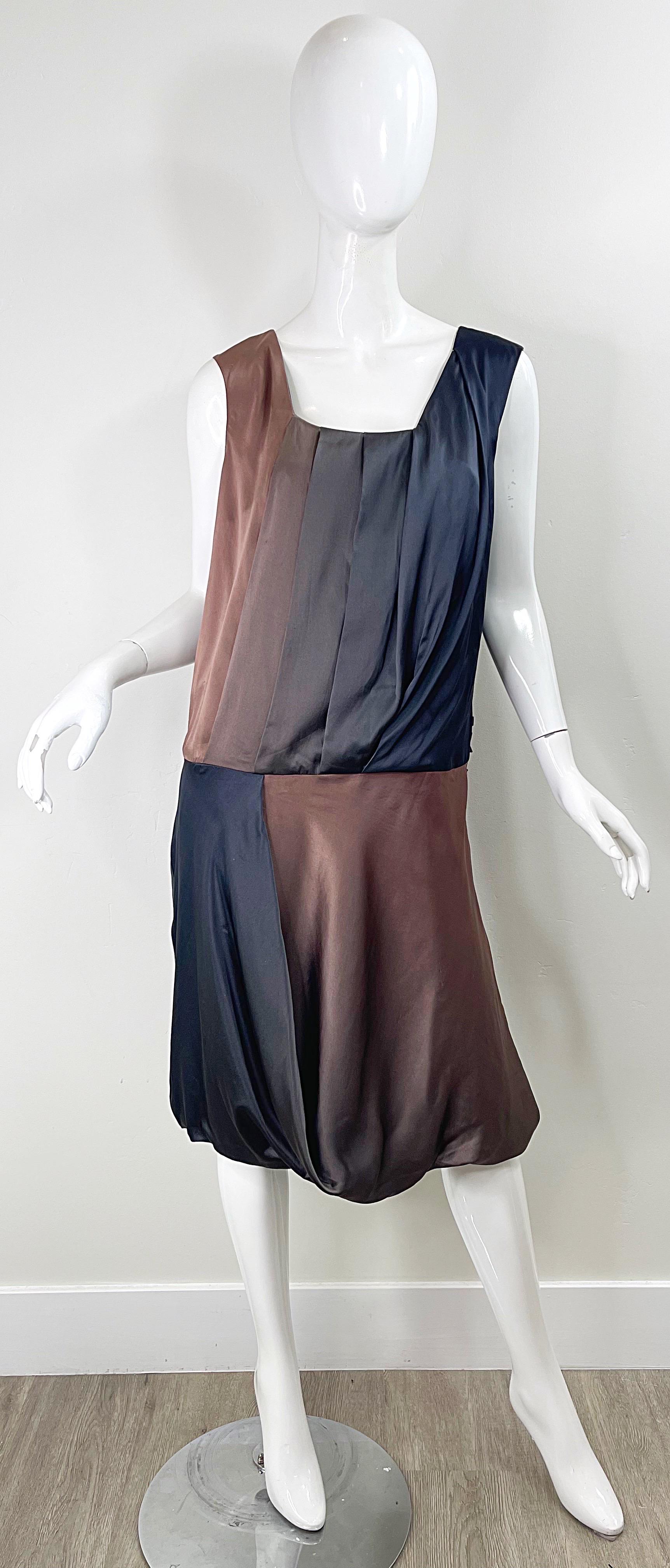 Ports 1961 Fall 2012 Size 12 Brown Taupe Gray Ombré Flapper Style Silk Dress For Sale 12