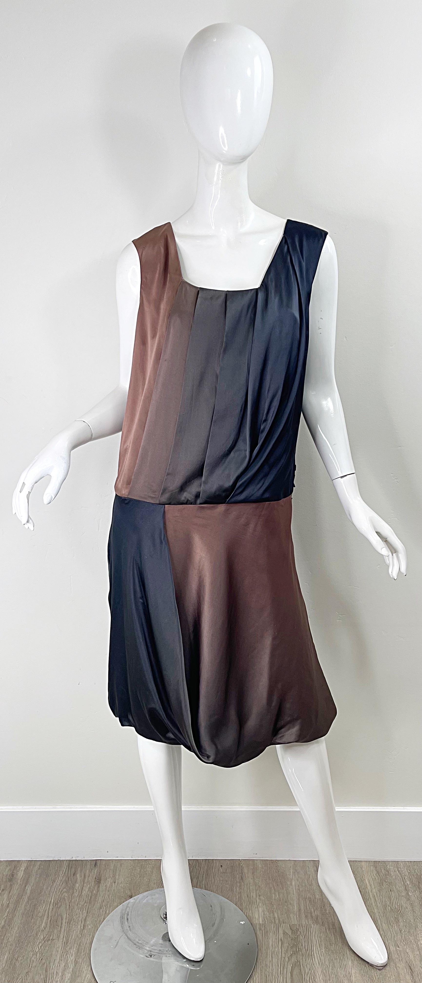 Ports 1961 Fall 2012 Size 12 Brown Taupe Gray Ombré Flapper Style Silk Dress In Excellent Condition For Sale In San Diego, CA
