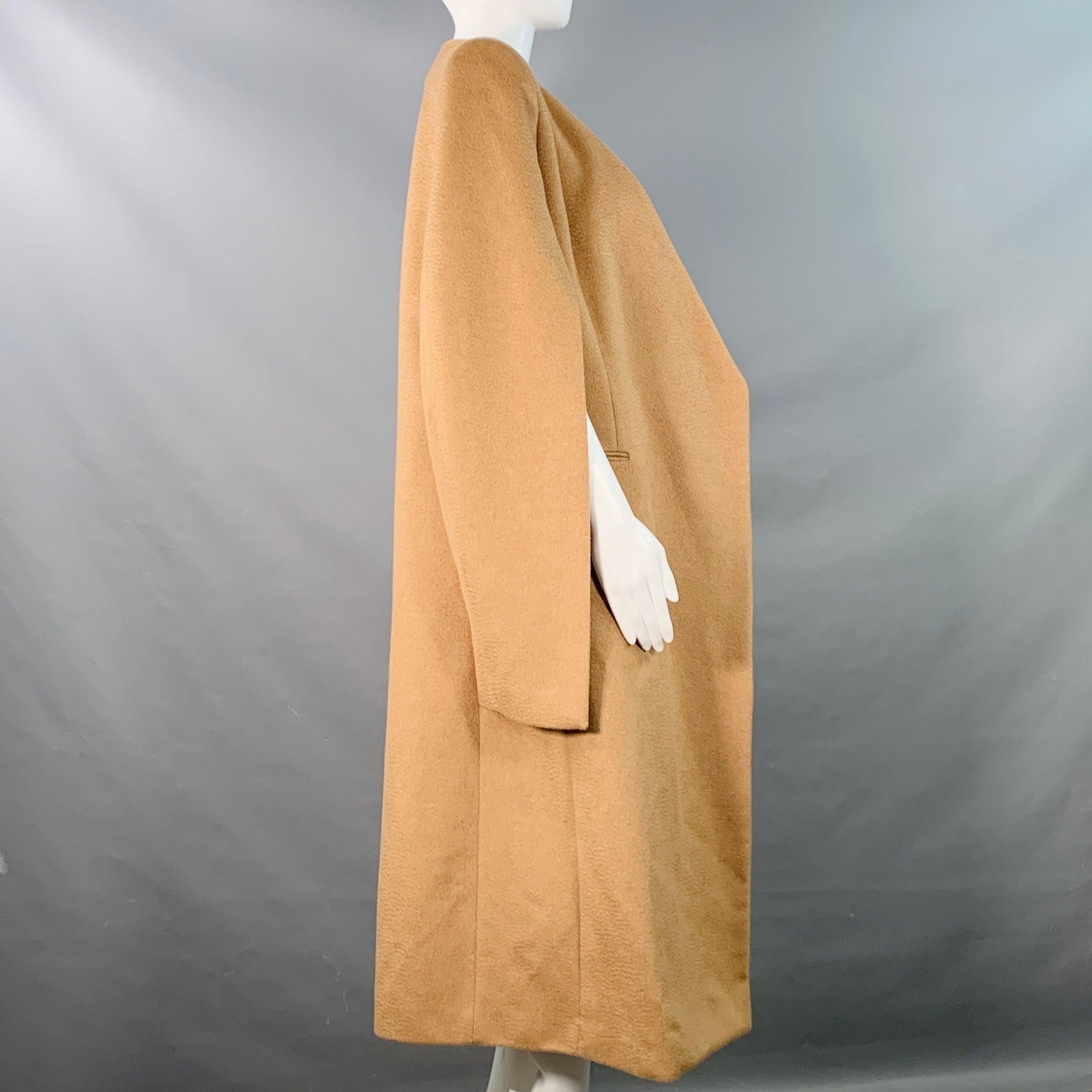 Orange PORTS 1961 FW19 Size 4 Tan Camel Hair Textured Open Front Cape Coat For Sale