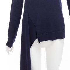 PORTS 1961 Pull drapé à ourlet asymétrique en laine bleu marine à col en V XS