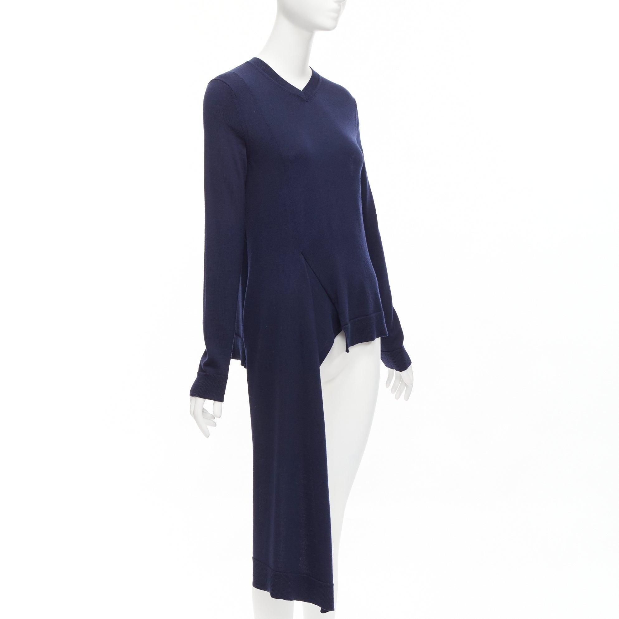 PORTS 1961 navy wool v neck asymmetric hem drape sweater XS In Fair Condition For Sale In Hong Kong, NT