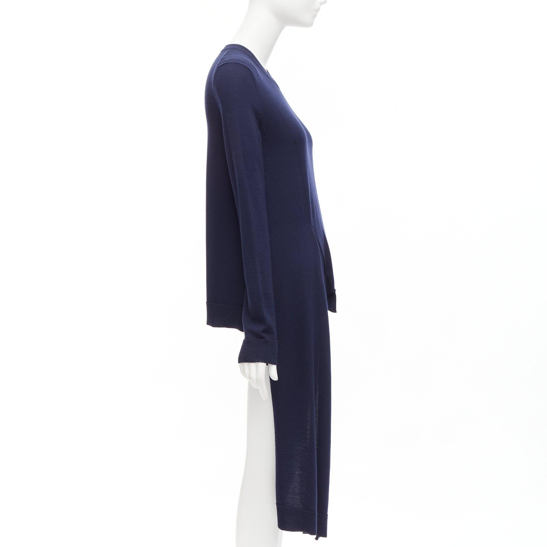PORTS 1961 navy wool v neck asymmetric hem drape sweater XS In Fair Condition For Sale In Hong Kong, NT