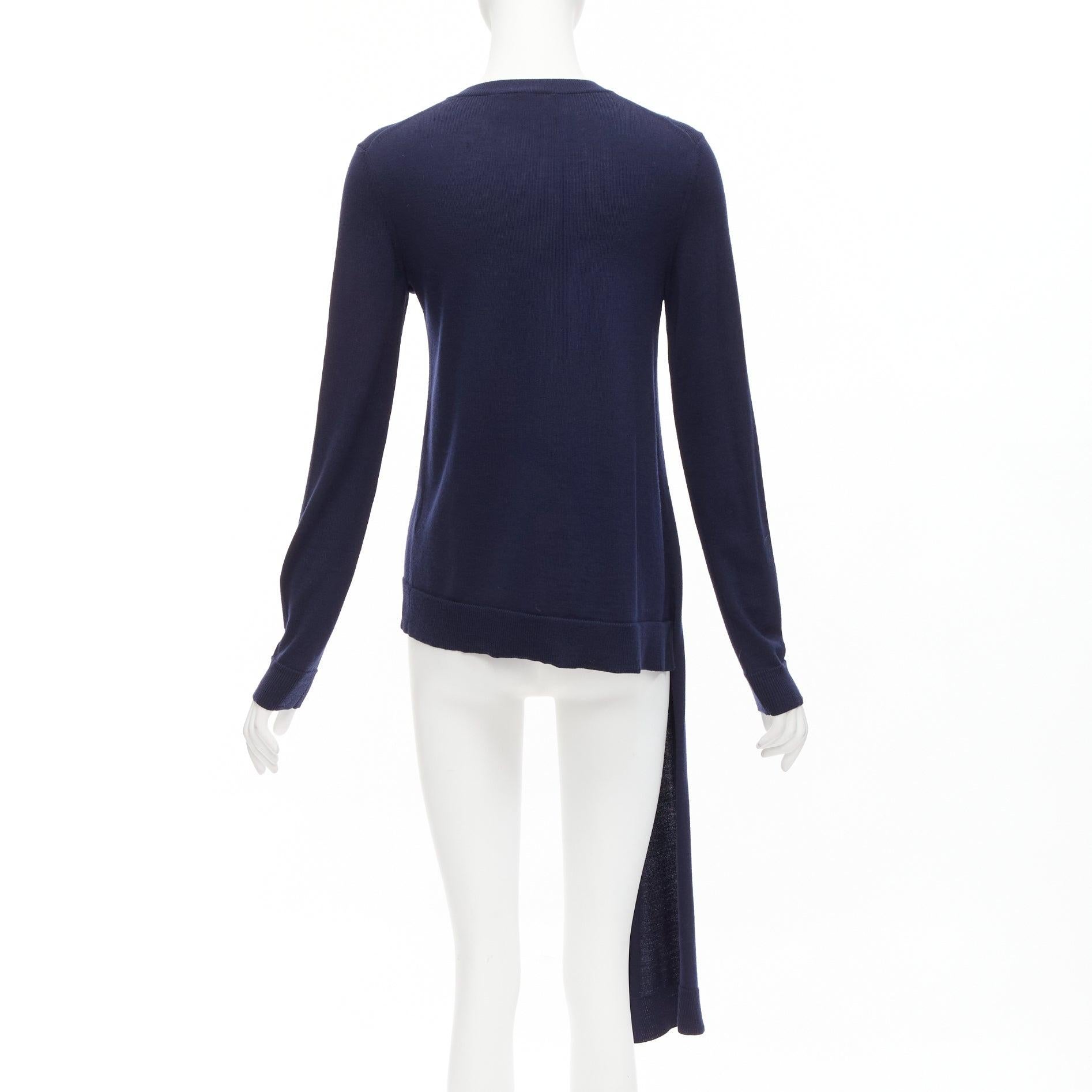 Women's PORTS 1961 navy wool v neck asymmetric hem drape sweater XS For Sale