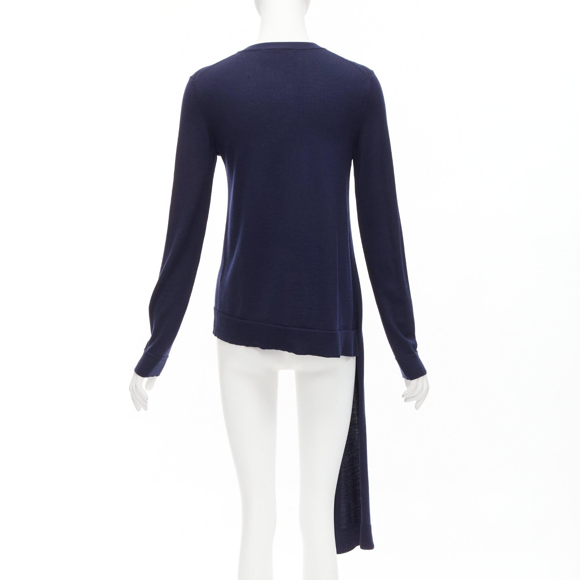 PORTS 1961 navy wool v neck asymmetric hem drape sweater XS For Sale 1