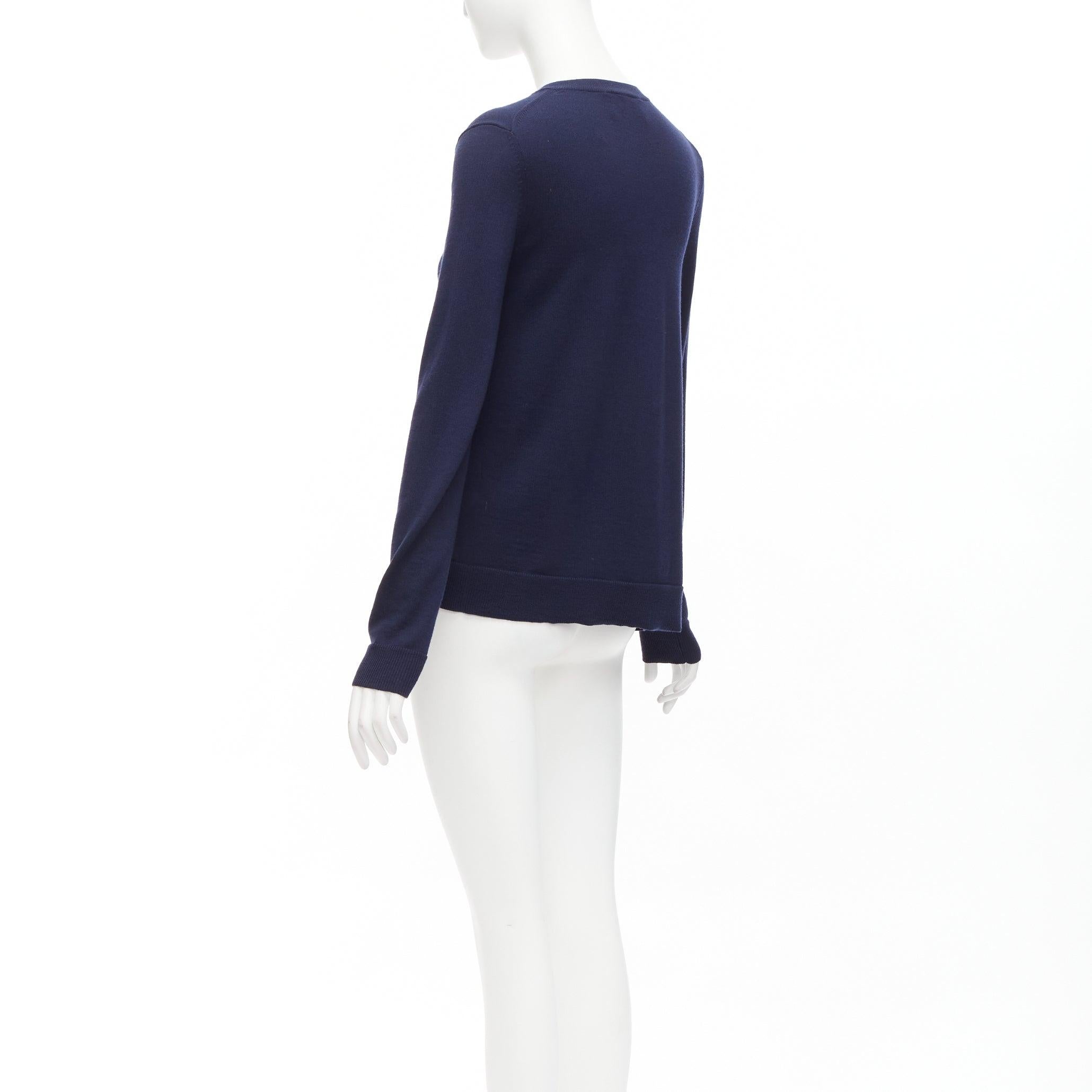 PORTS 1961 navy wool v neck asymmetric hem drape sweater XS For Sale 2