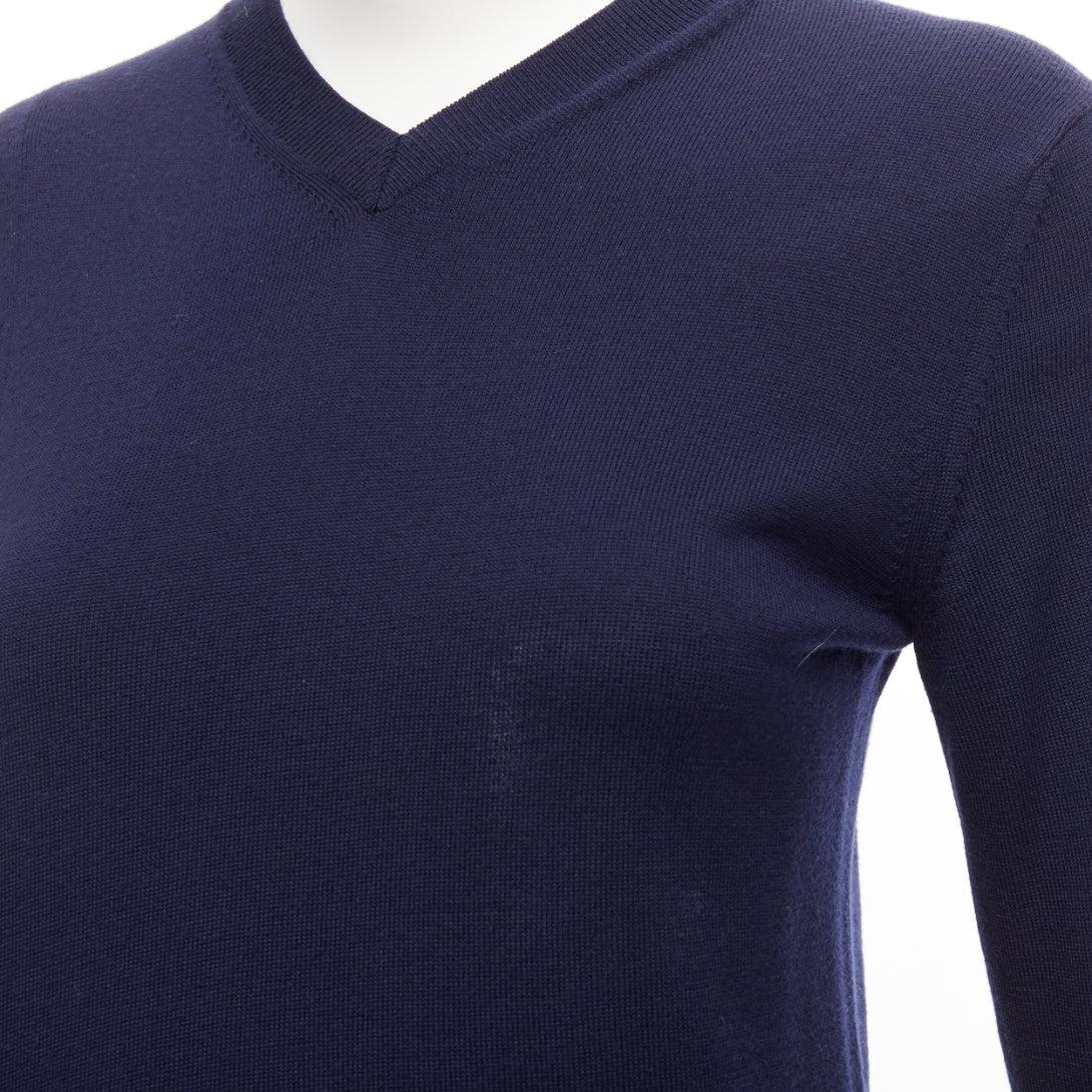 PORTS 1961 navy wool v neck asymmetric hem drape sweater XS For Sale 3