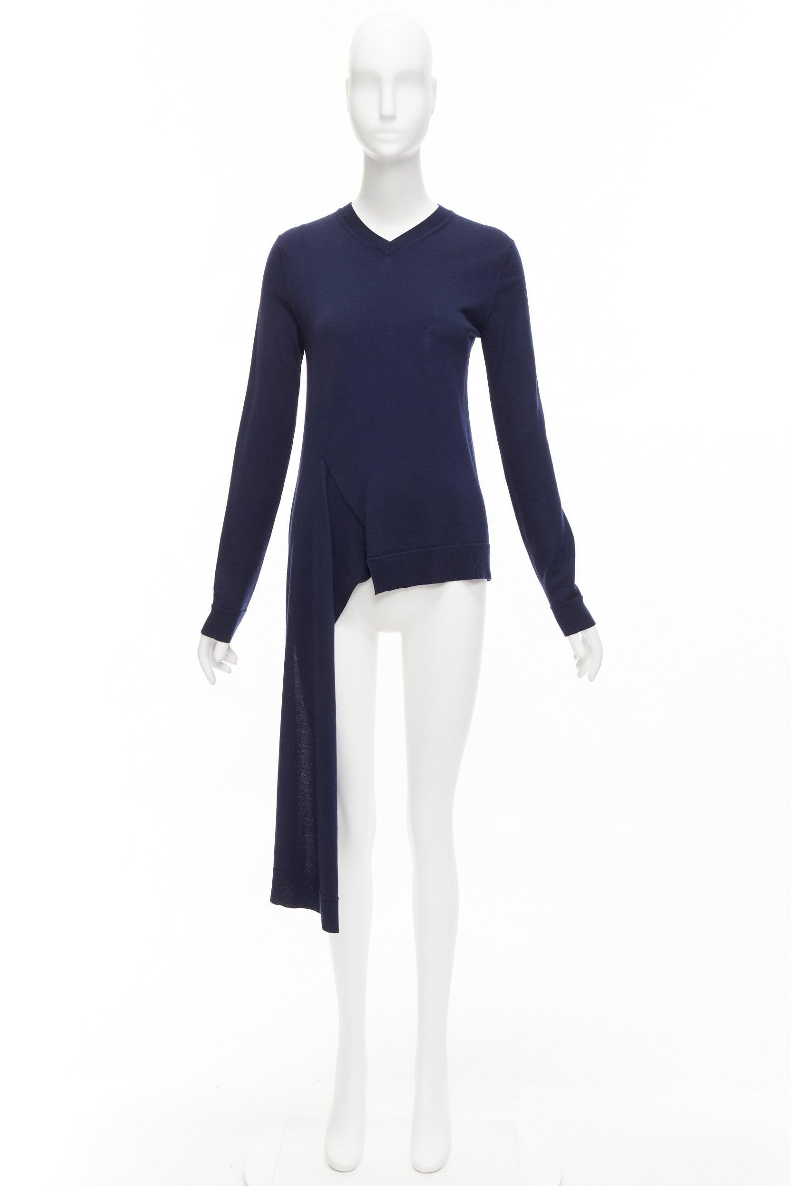PORTS 1961 navy wool v neck asymmetric hem drape sweater XS For Sale 4