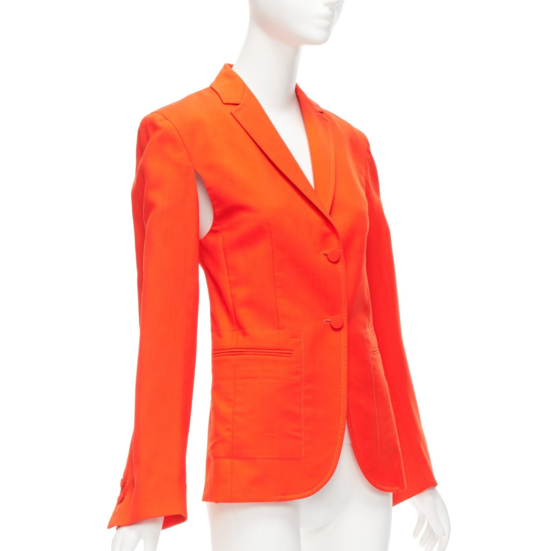 PORTS 1961 neon orange wool silk underarm cut out asymmetric blazer FR36 S In Excellent Condition For Sale In Hong Kong, NT