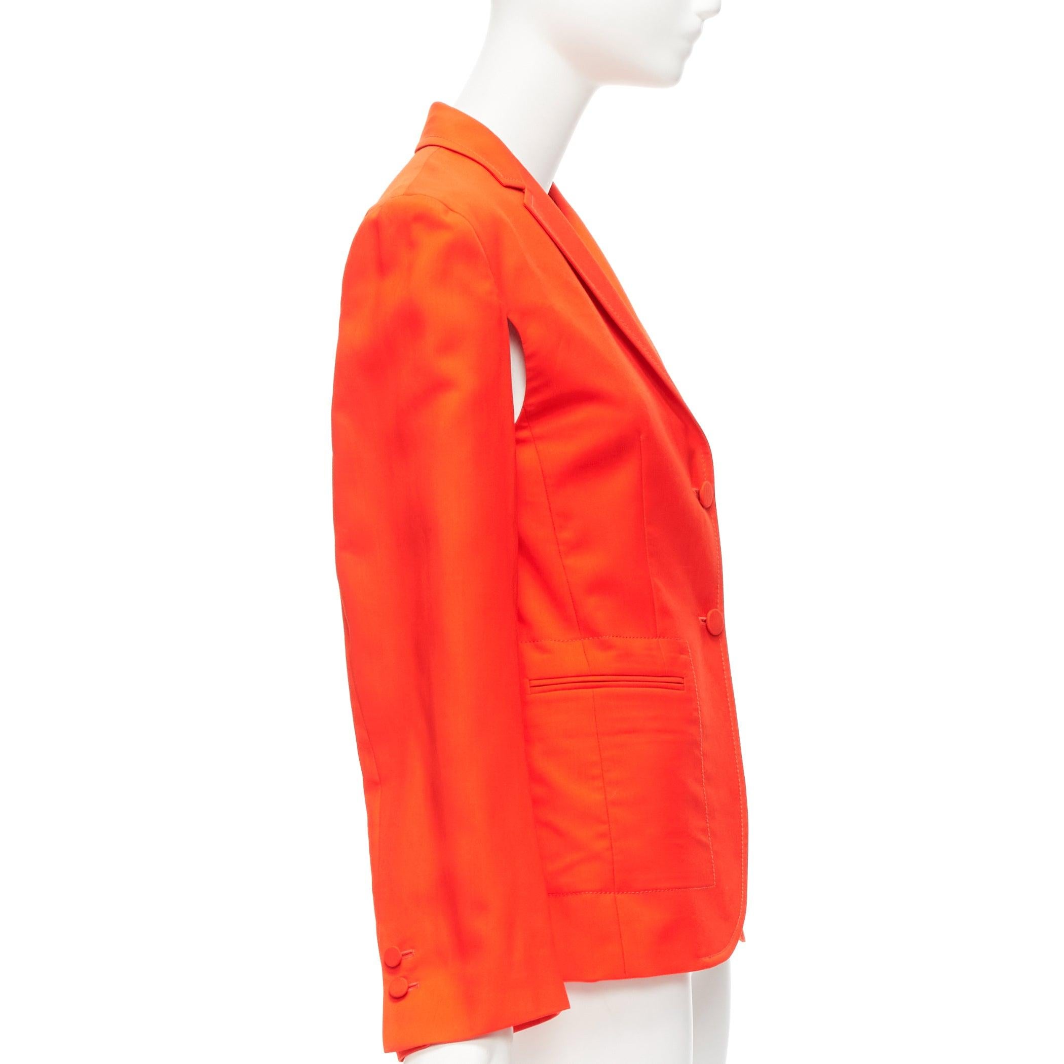 PORTS 1961 neon orange wool silk underarm cut out asymmetric blazer FR36 S In Excellent Condition For Sale In Hong Kong, NT