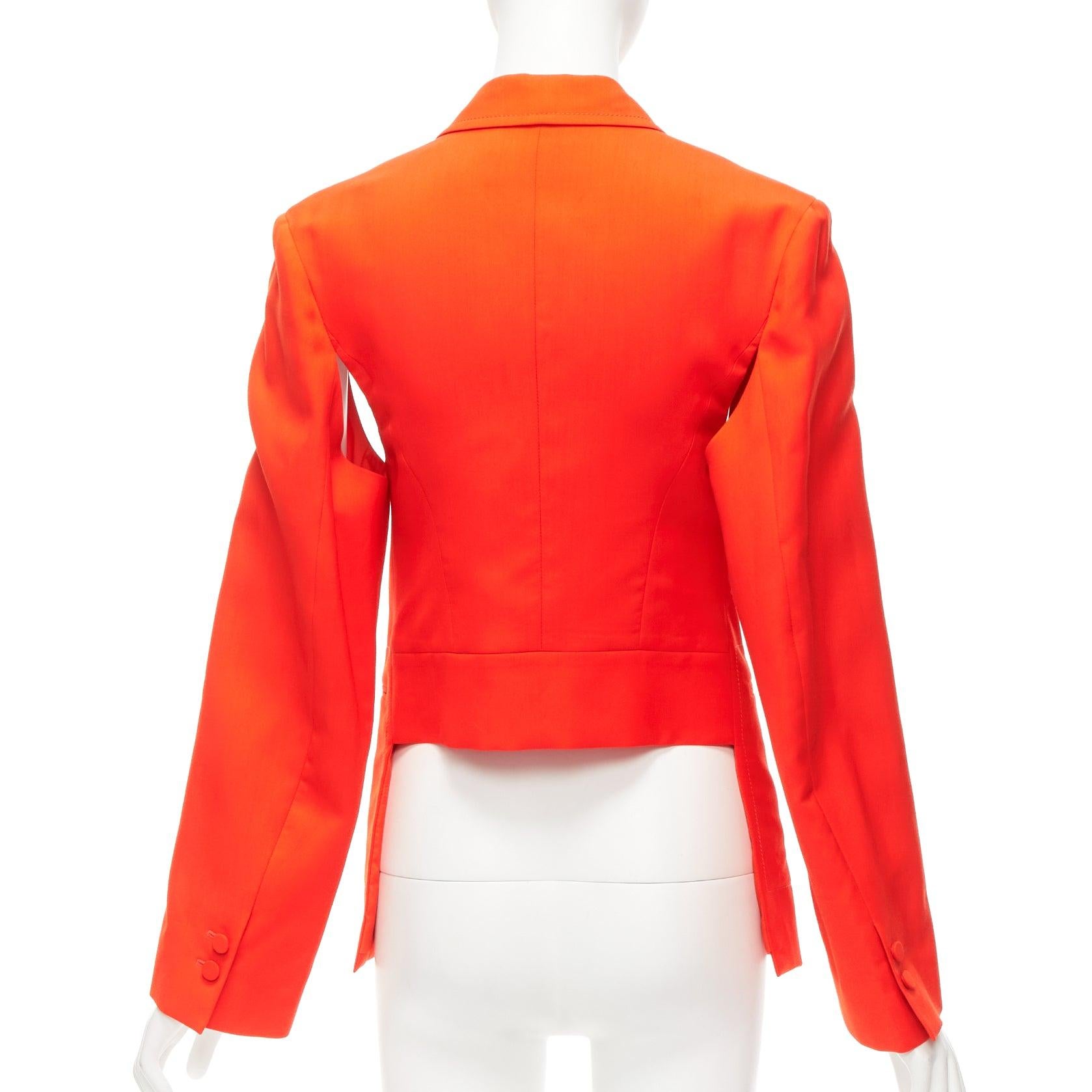 Women's PORTS 1961 neon orange wool silk underarm cut out asymmetric blazer FR36 S For Sale