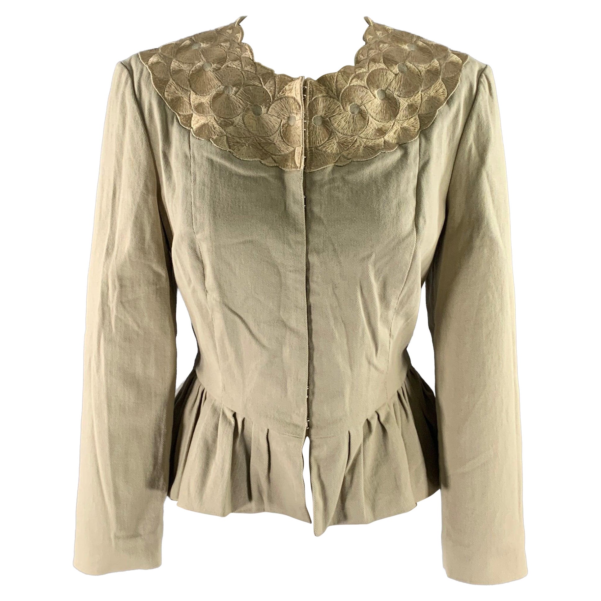 PORTS 1961 Chaqueta bordada de mezcla de algodón caqui talla 12 en venta