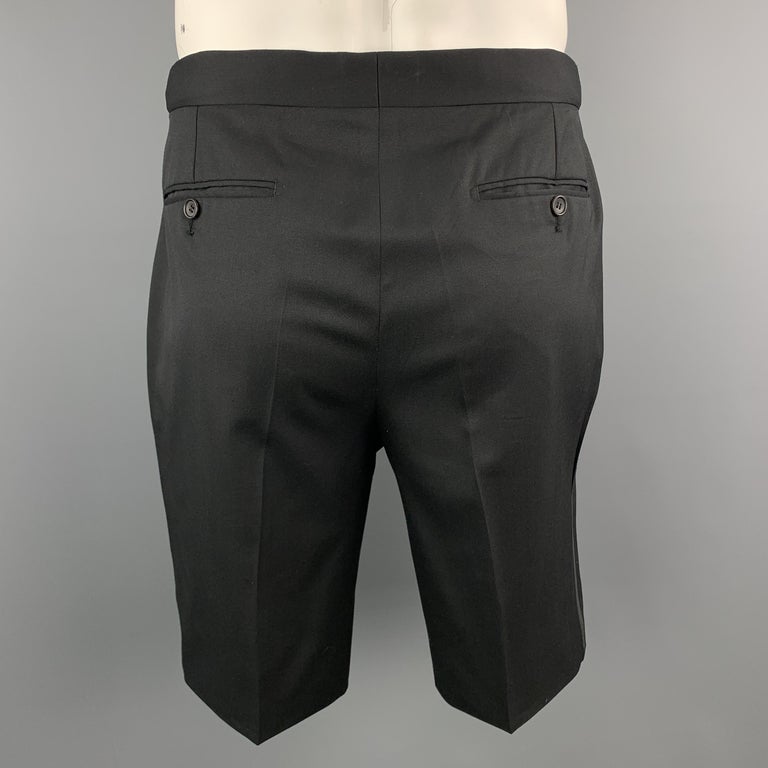 PORTS 1961 Size 34 Black Wool Side Tab Tuxedo Stripe Shorts at 1stDibs