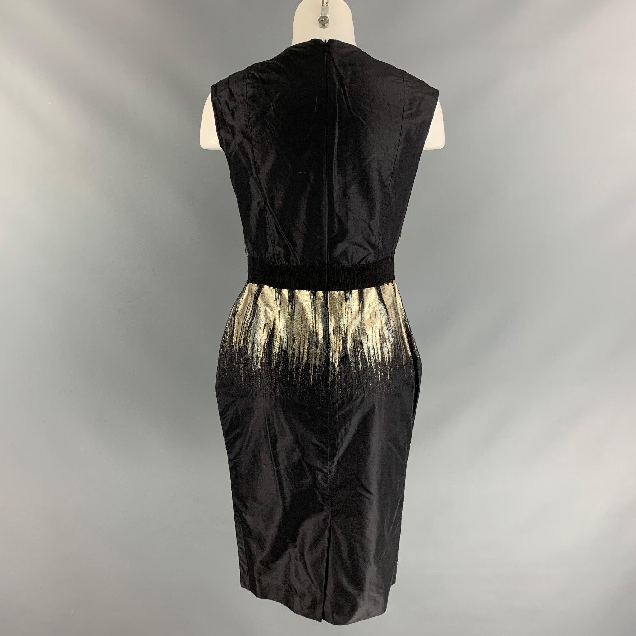 Women's PORTS 1961 Size 4 Black, Gold & Silver Ruched Cocktail Dress For Sale