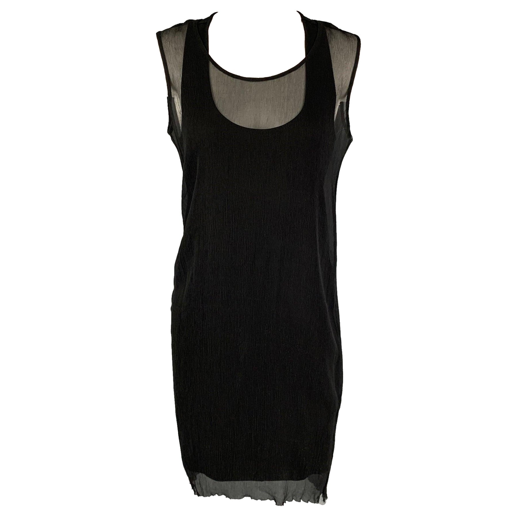 PORTS 1961 Größe 4 Schwarzes, geknittertes, doppellagiges Kleid aus Viskose