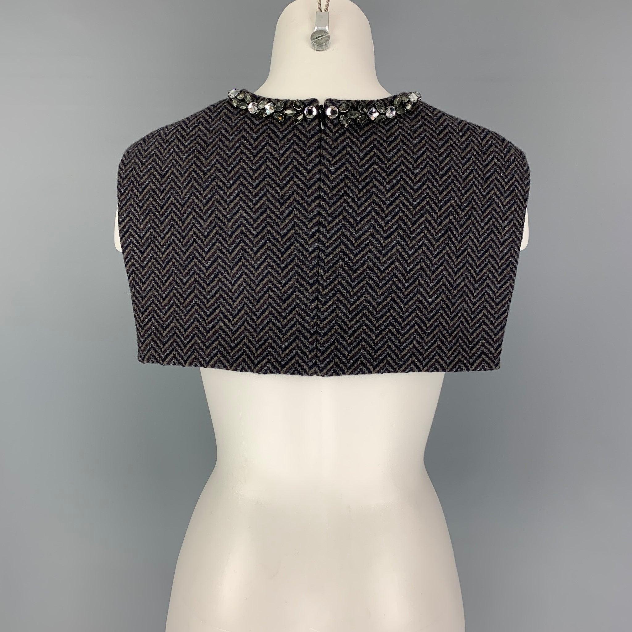 PORTS 1961 Size 4 Gray Navy Herringbone Fleece Wool Polyamide Dress Top In Good Condition For Sale In San Francisco, CA