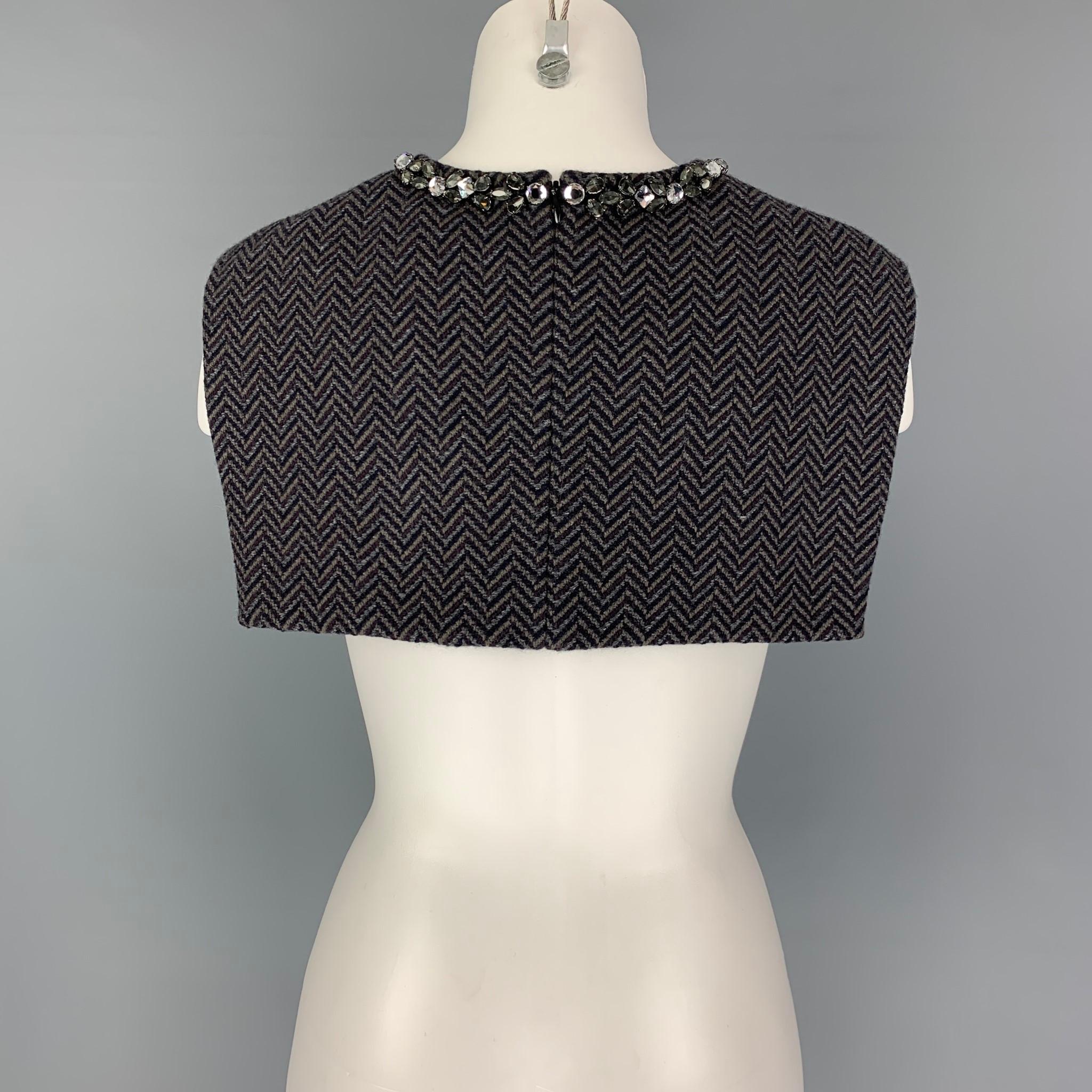 Beige PORTS 1961 Size 4 Gray Navy Herringbone Fleece Wool Polyamide Dress Top