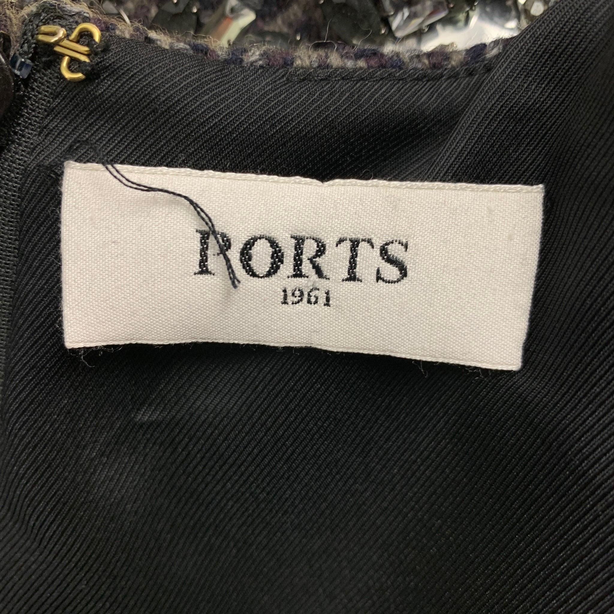 PORTS 1961 Size 4 Gray Navy Herringbone Fleece Wool Polyamide Dress Top For Sale 1