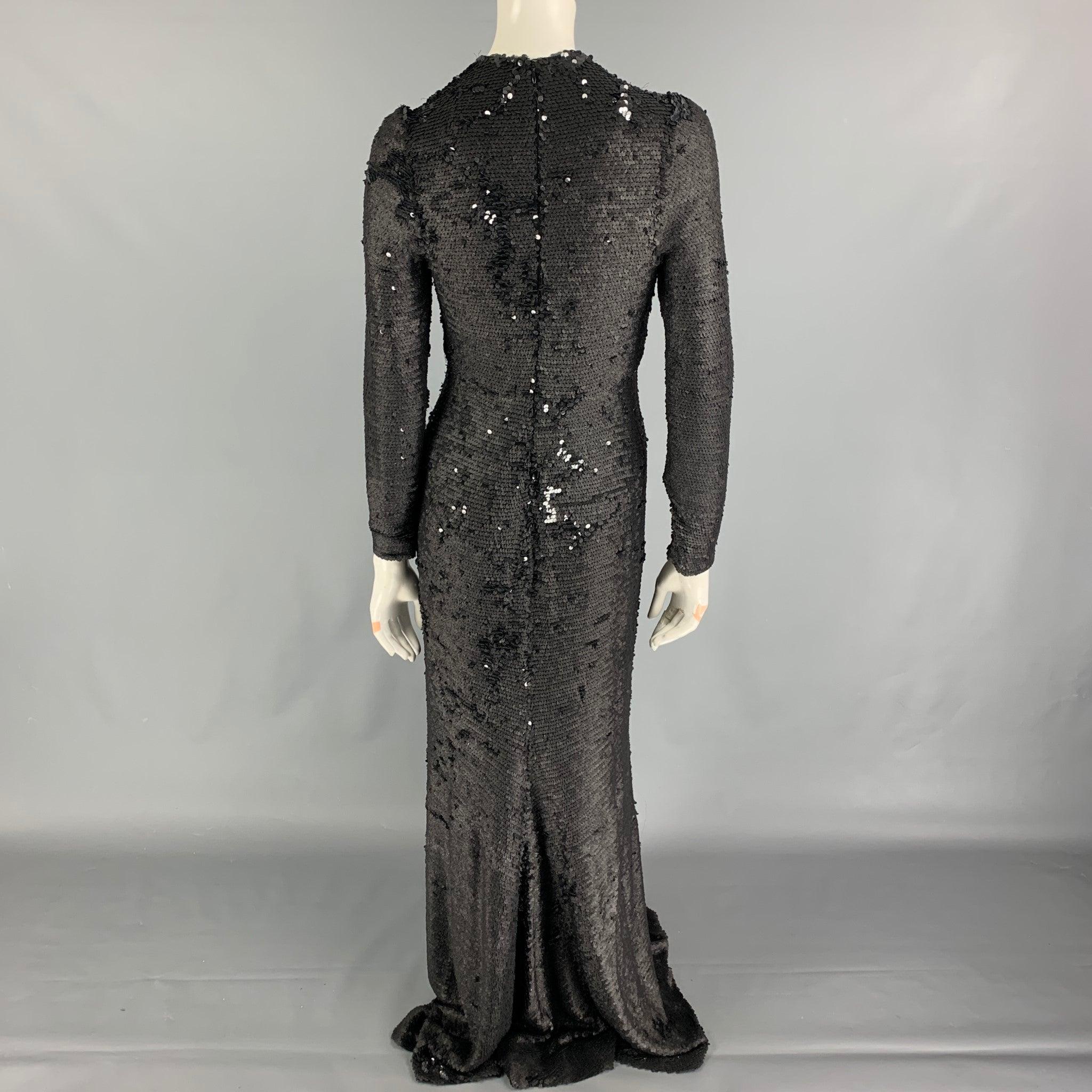 PORTS 1961 Size 6 Black Polyester Blend Sequined Column Gown Dress In Good Condition For Sale In San Francisco, CA