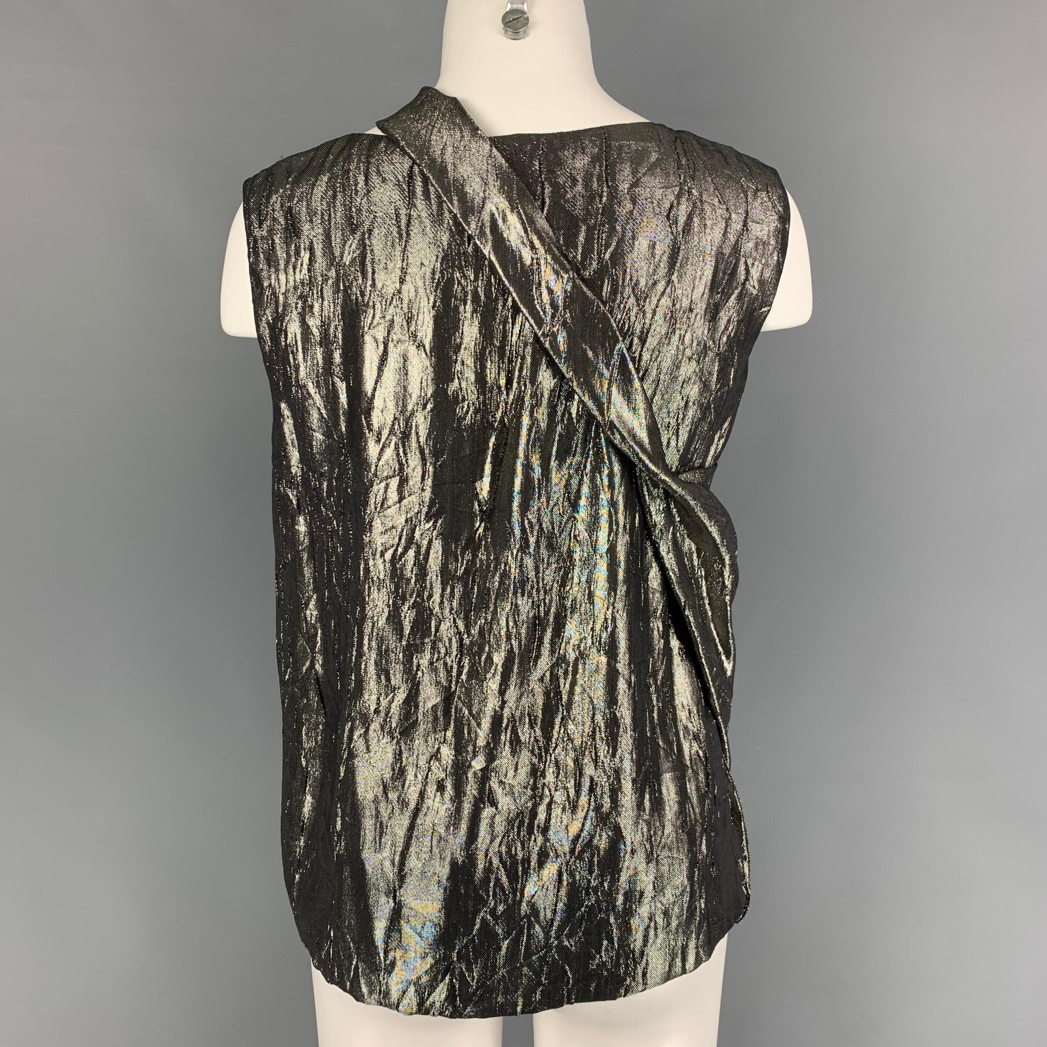 Black PORTS 1961 Size 6 Silver Silk Polyester Metallic Layered Dress Top