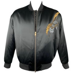 PORTS 1961 Size L Black Embroidery Acetate Zip Up Bomber Jacket