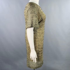 PORTS 1961 Größe L Goldfarbenes Kurzärmeliges Strickkleid aus Baumwollmischung