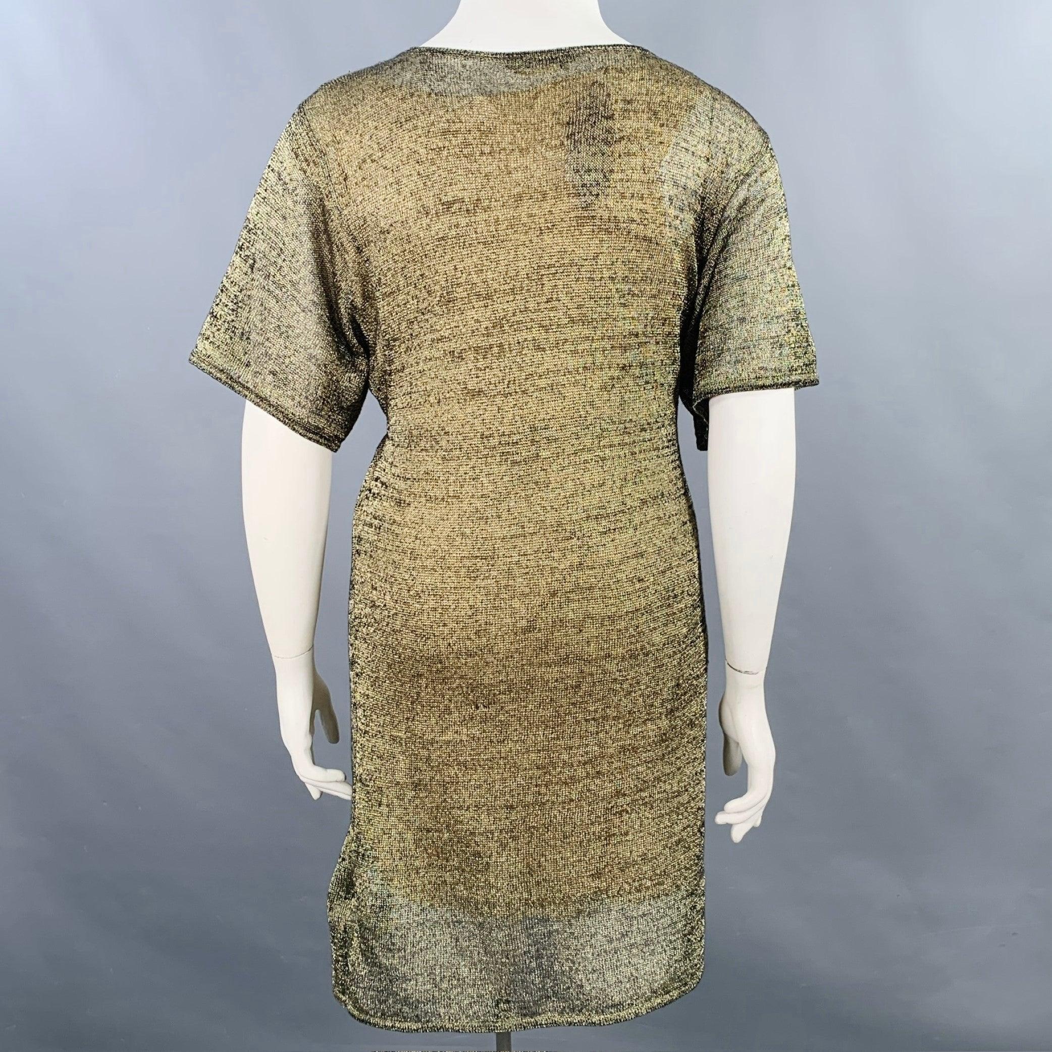 PORTS 1961 Talla L Vestido de manga corta de punto de mezcla de algodón dorado Marrón en venta